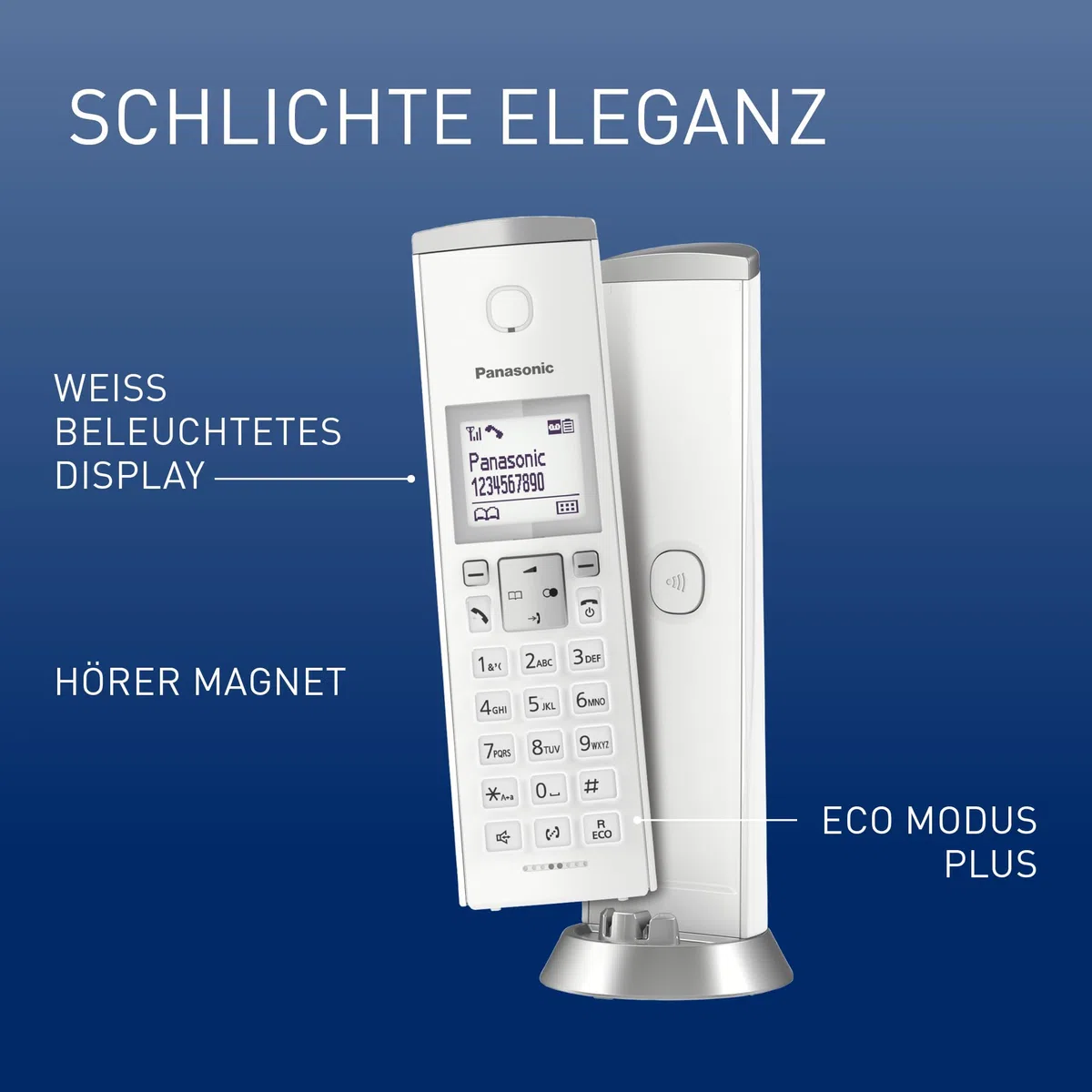 Panasonic KX-TGK220GW Design- Schnurlostelefon mit Anrufbeantworter, Station & Hörer, Freisprecheinrichtung, weißes LCD, Blockierung störender Anrufe, Hörer-Magnet, Weiß
