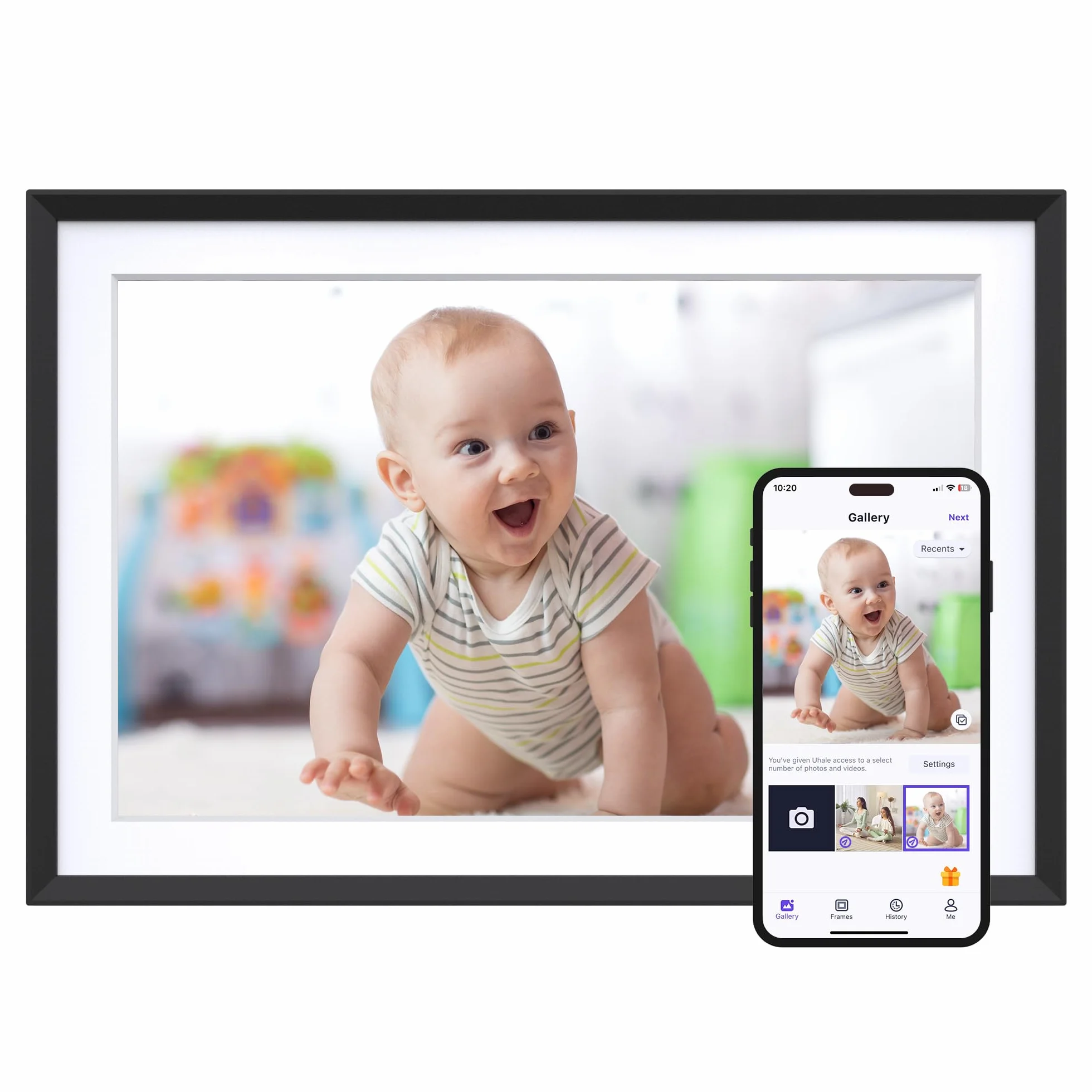 Dragon Touch 10.1'' WiFi Digitaler Bilderrahmen – HD IPS Touchscreen, Auto-Rotate, Sofortiges Teilen von Fotos/Videos, 16GB Speicher Familie und Freunde