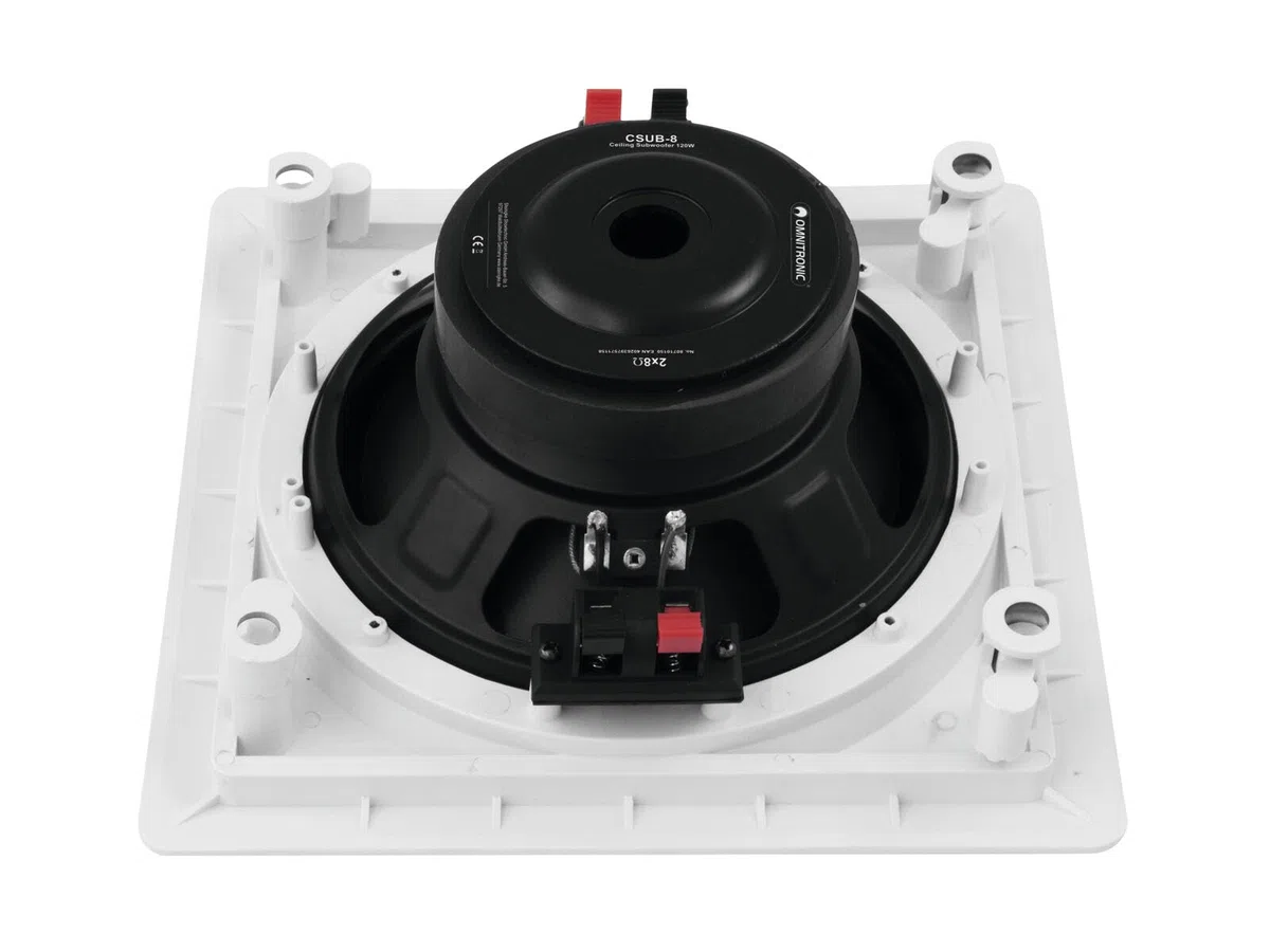 OMNITRONIC CSUB-8 Decken-Subwoofer 8" Einbau-Lautsprecher Doppelschwingspule 60 W RMS 2 x 8 Ohm 220 x 220 mm