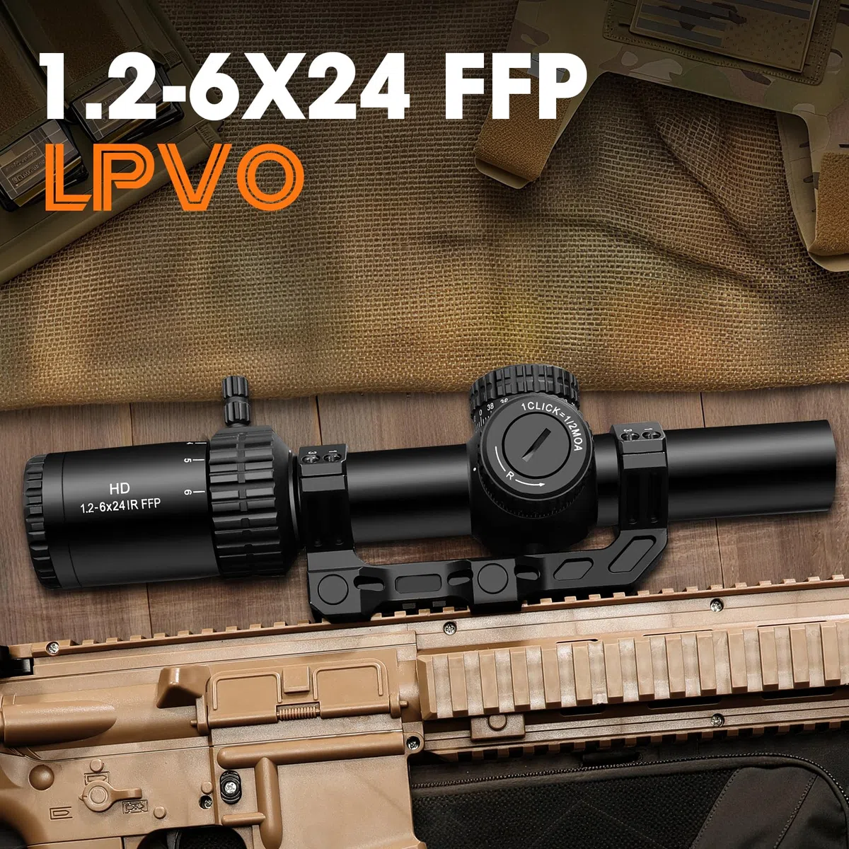 Paike 1.2-6x24 LPVO FFP Zielfernrohr, rot beleuchtetes BDC-Absehen, erste Bildebene, mit freitragender Montage