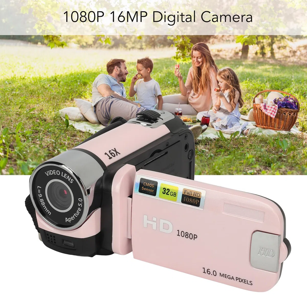 ASHATA D90 Videokamera Camcorder, 1080P 16 MP Digitalkamera Recorder, 2,4 Zoll Drehbarer Bildschirm, 16 facher Digitalzoom Camcorder Kamera mit Fülllicht ()