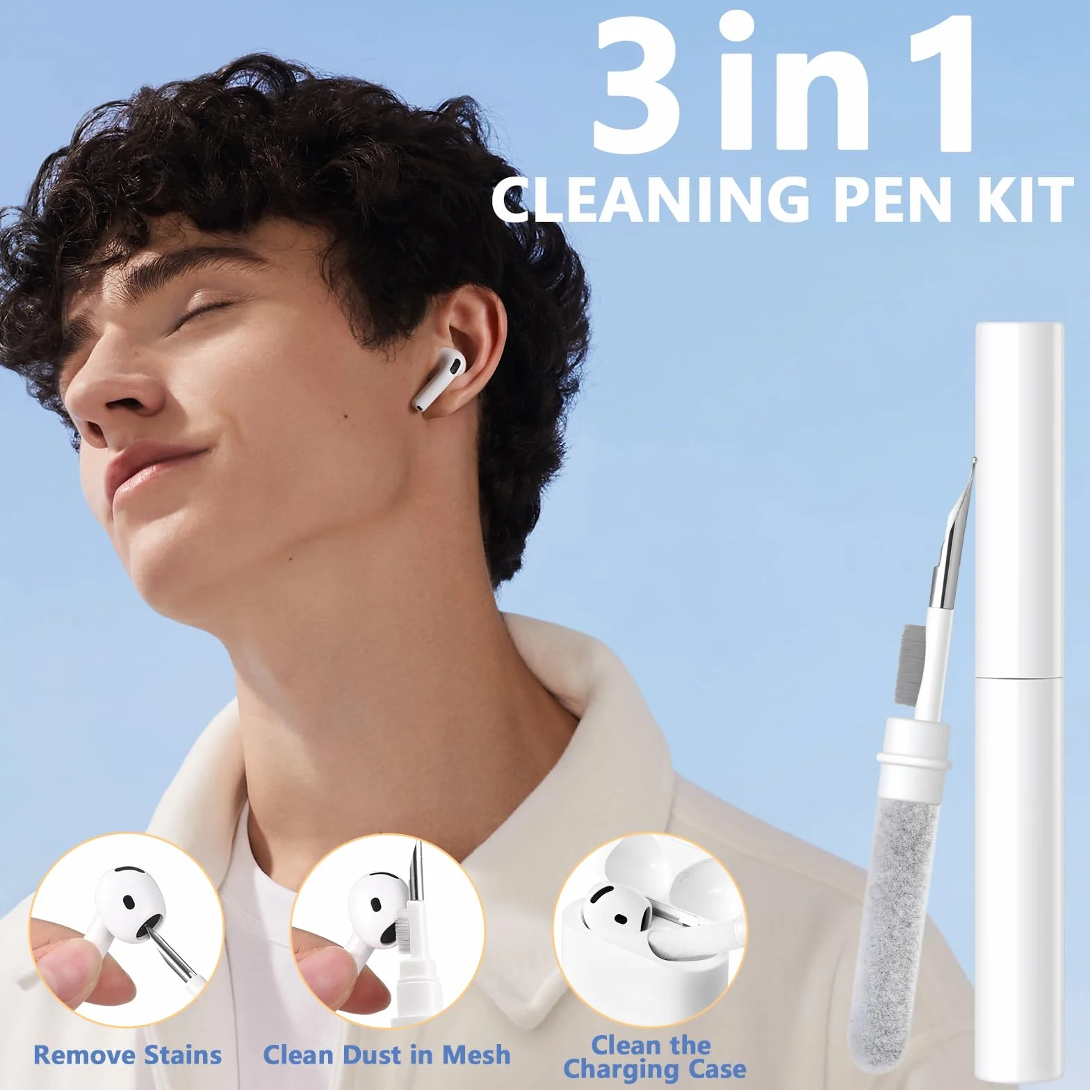 Maledan Hülle Kompatibel mit AirPods 4 Hülle Case 2024, Weich Silikon Ganzkörper-Schutzhülle für Apple AirPods 4 Generation Hülle mit Reinigungskit & Schlüsselanhänger [LED Sichtbar], Marineblau