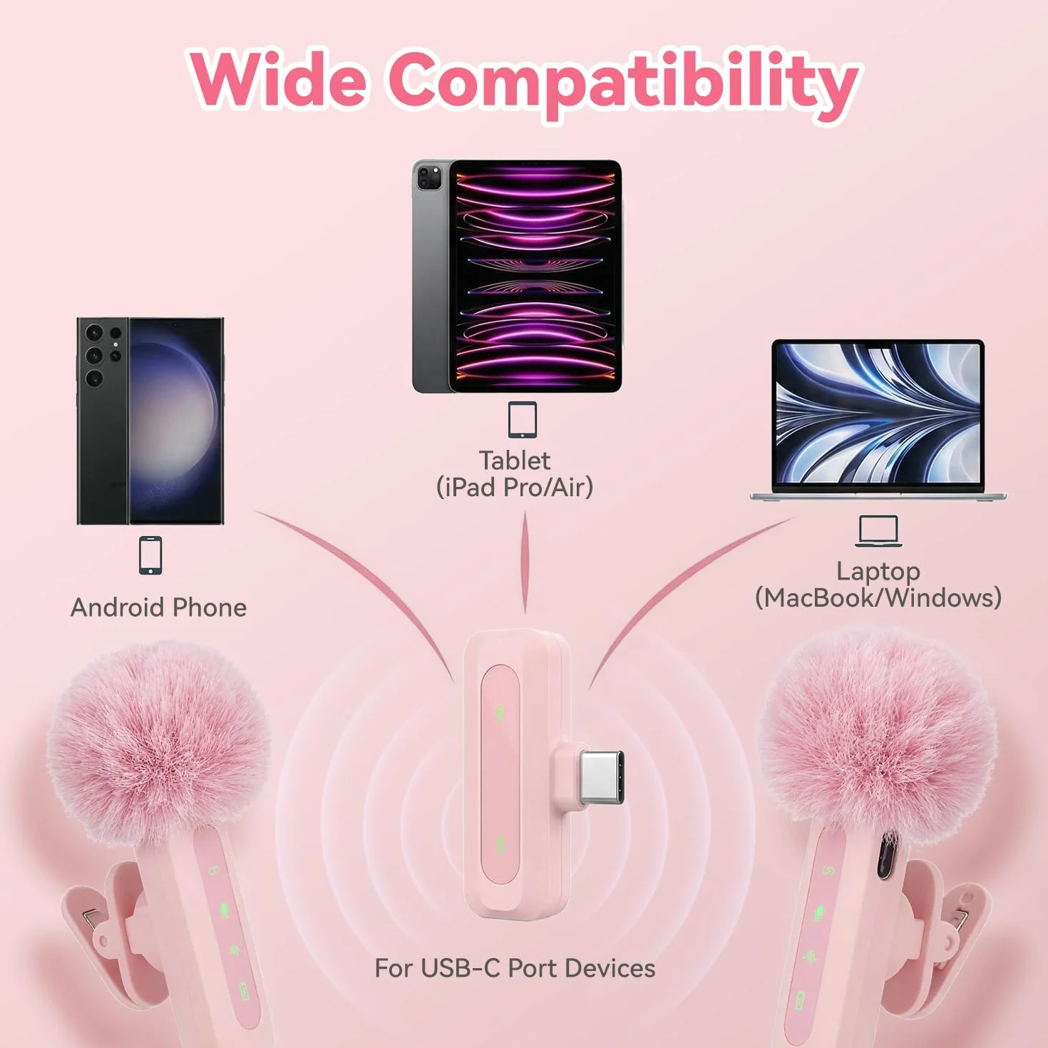 Wireless Mini Lavalier Lapel Microphone for iPhone iPad iOS Devices - Noise Reduction Lapel Mic for Recording, Clip on Mic, for Video YouTube Tiktok Podcast Vlogging (Pink)