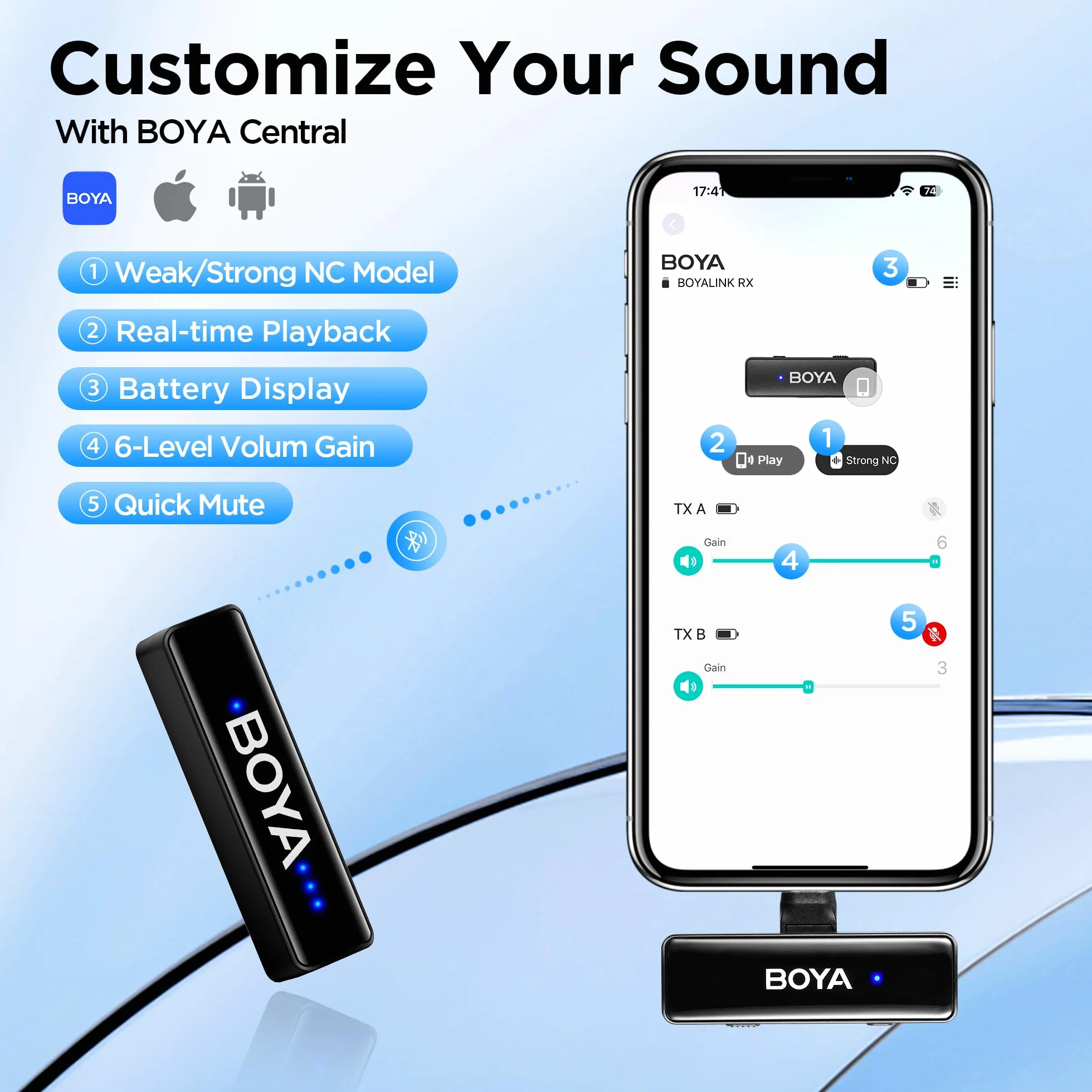 BOYA BOYALINK Lavalier Mikrofon Kabellos, 2.4GHz Mini Ansteckmikrofon für USB C Android iPhone Smartphones, Kamera, Tablets, für YouTube Video, Vlog, Podcast, Facebook Livestream, Tiktok