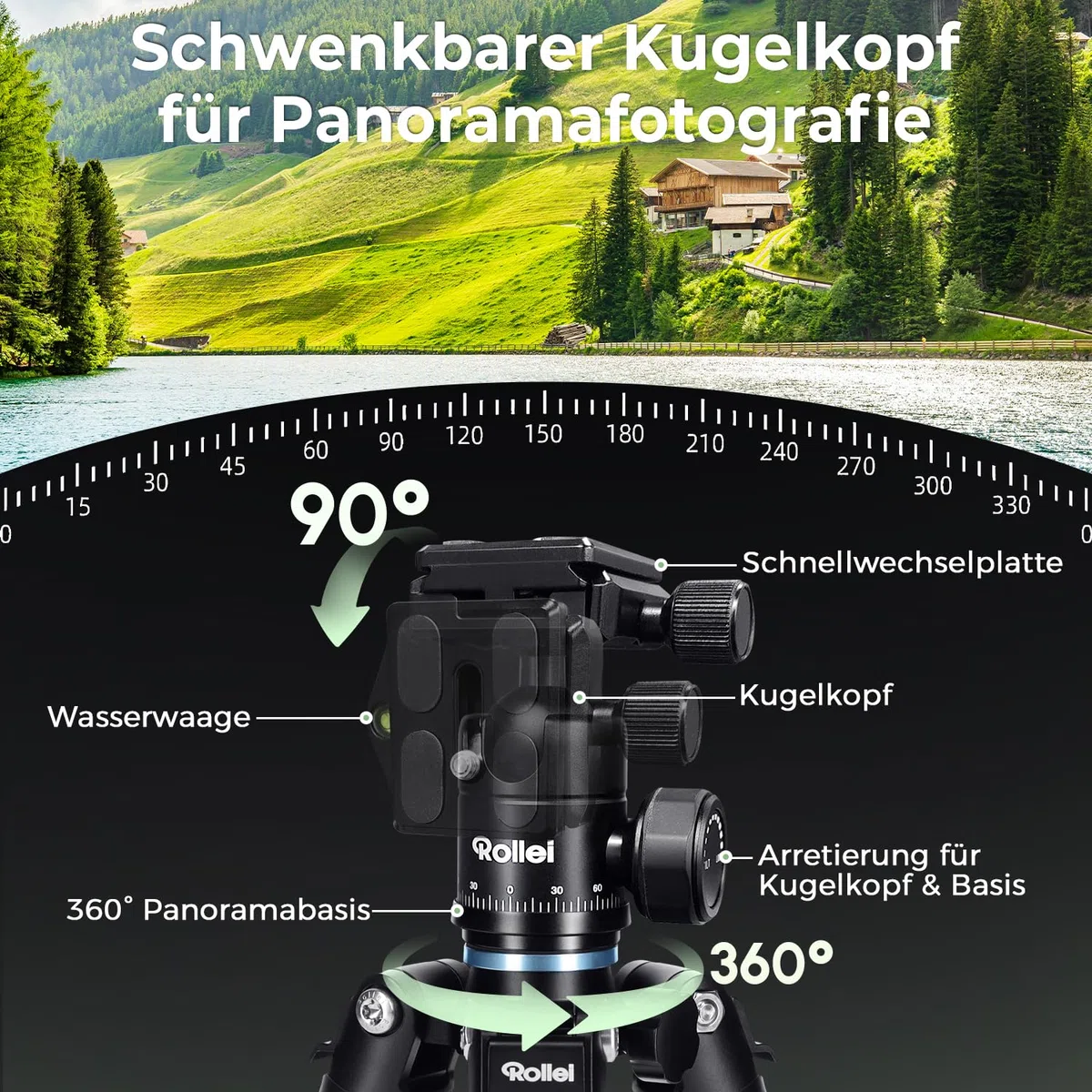 Rollei Compact Traveler Mini M1, Ministativ Kamera aus Aluminium 49cm Leichtes Desktop Reisestativ Klein mit Arca Swiss Kugelkopf Kompaktes Tischstativ für DSLR Schwarz, Stativ-Klein-Mini-Tripod