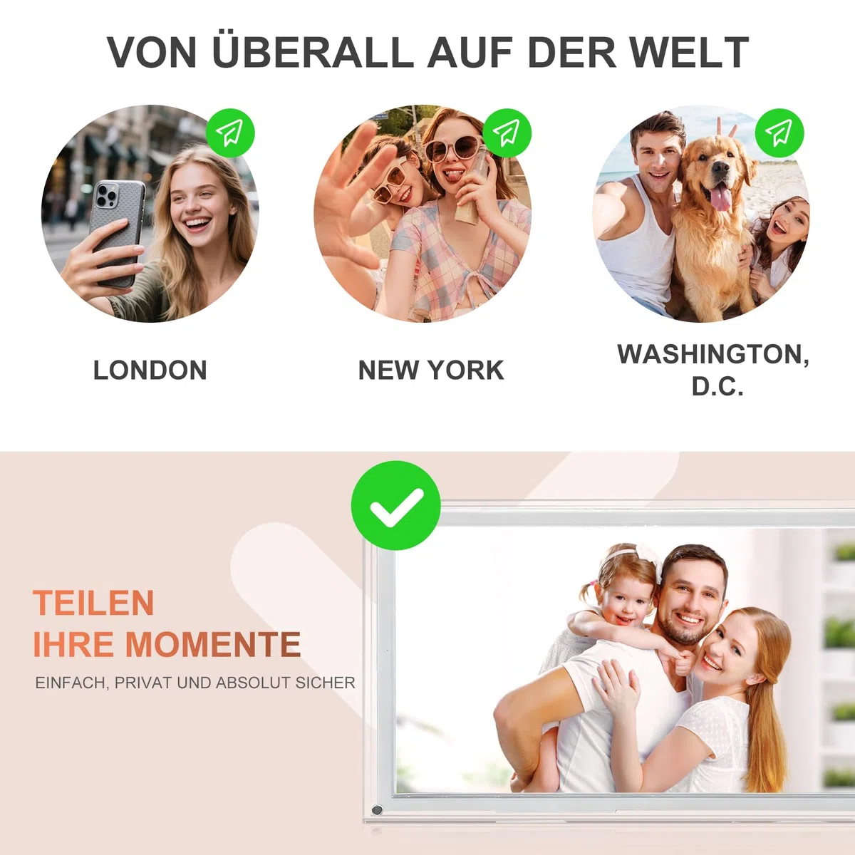 Digitaler Bilderrahmen, 15,6 Zoll schlankes Acryl Frameo Digitaler Fotorahmen mit WLAN, 32 GB, 1920 x 1080 IPS HD-Touchscreen, automatische Drehung, Fotos und Videos von überall teilen