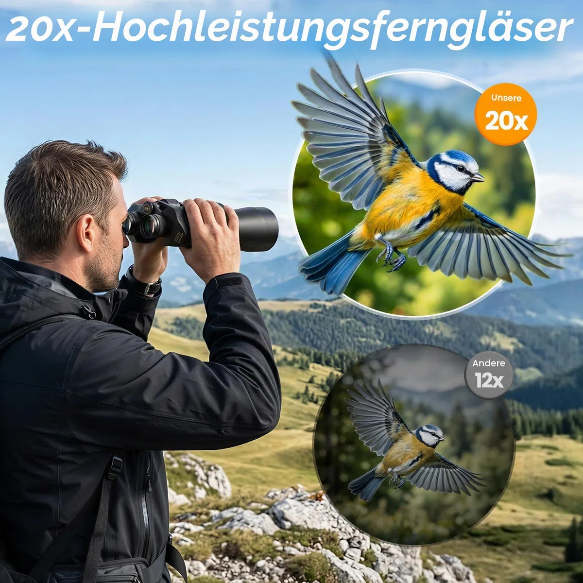 20 x 70 Fernglas für Erwachsene, leistungsstark, Aurosports HD-Fernglas mit klarer Sicht bei schwachem Licht, BAK4-Prisma, große Sicht für Vogelbeobachtung, Jagd, Reisen, Outdoor-Sport, Kreuzfahrt
