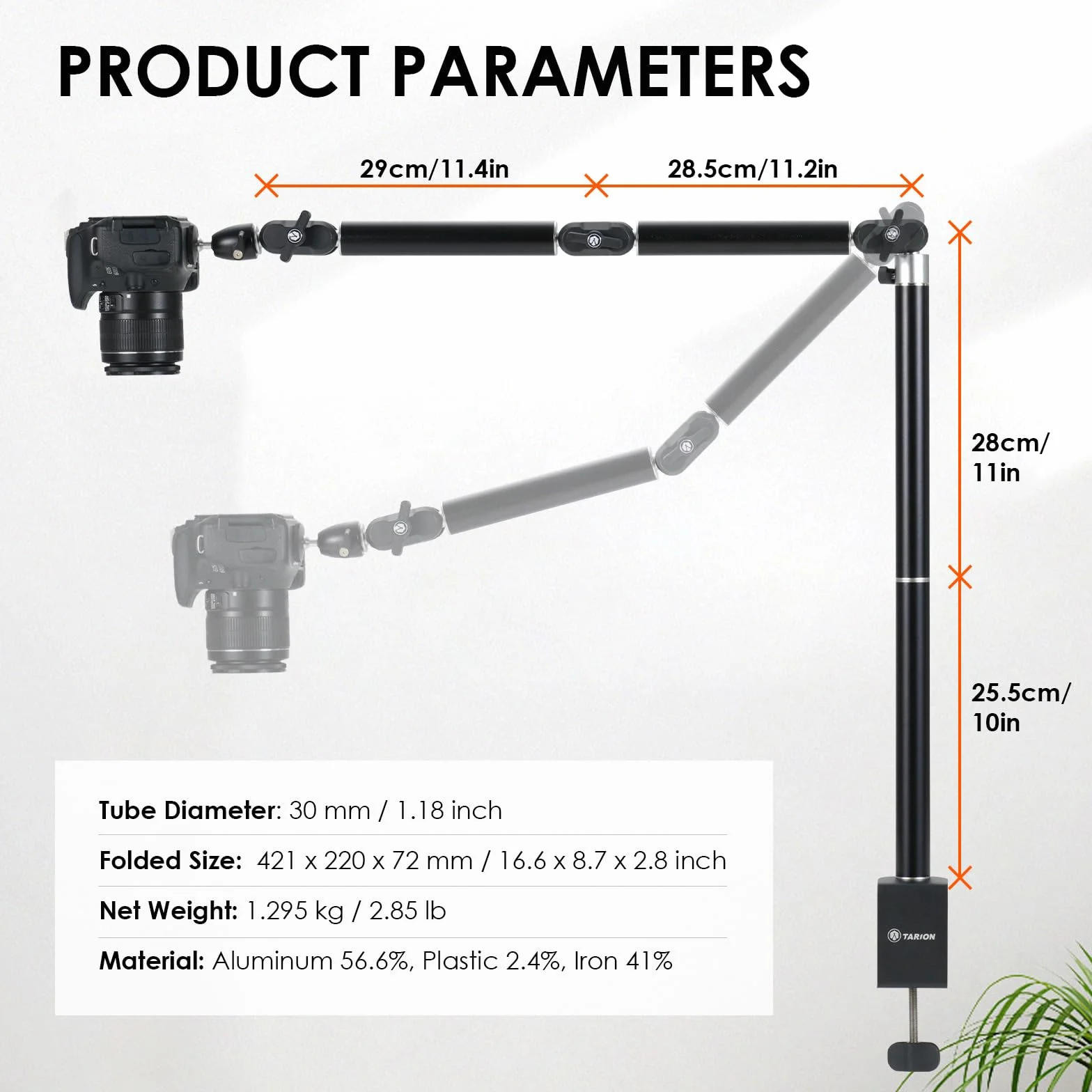 TARION Overhead Stativ Kamera Tischstativ Klemmstativ Flexibel Gelenkarm Tisch Halterung mit 3/8'' Gewinde und 3/8'' auf 1/4'' Schrauben Adapter für DSLR Kameras Ringlicht Projektor(L, Neu)