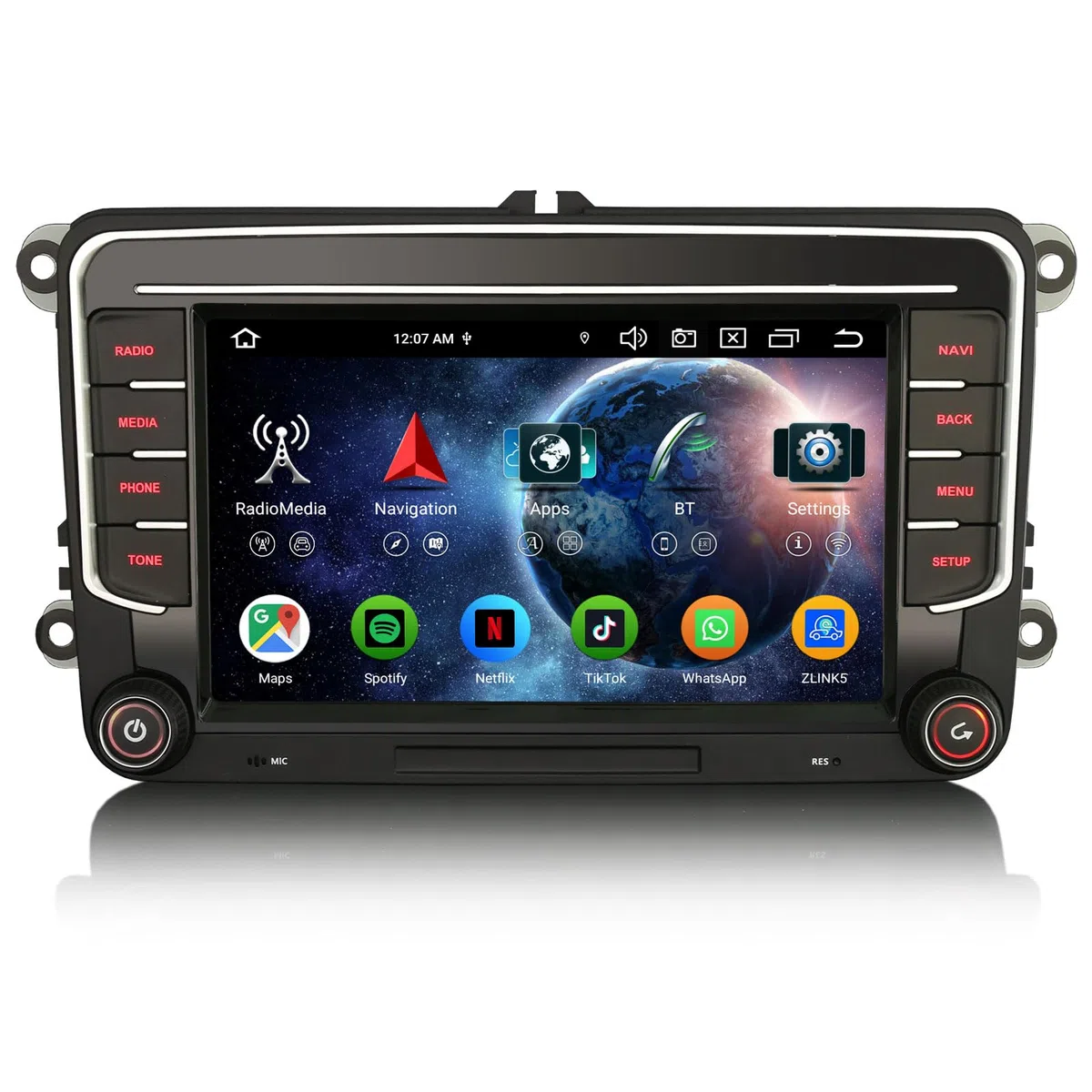 7 Zoll 8-Kern 4GB+64GB Android 14 Autoradio mit GPS Navi für VW Crafter Amarok Caddy Polo 6R Transporter T6 Skoda Yeti Bluetooth CarPlay Android Auto WiFi 4G DSP DAB+ OBD2 USB DVB-T2 Canbus OPS SWC