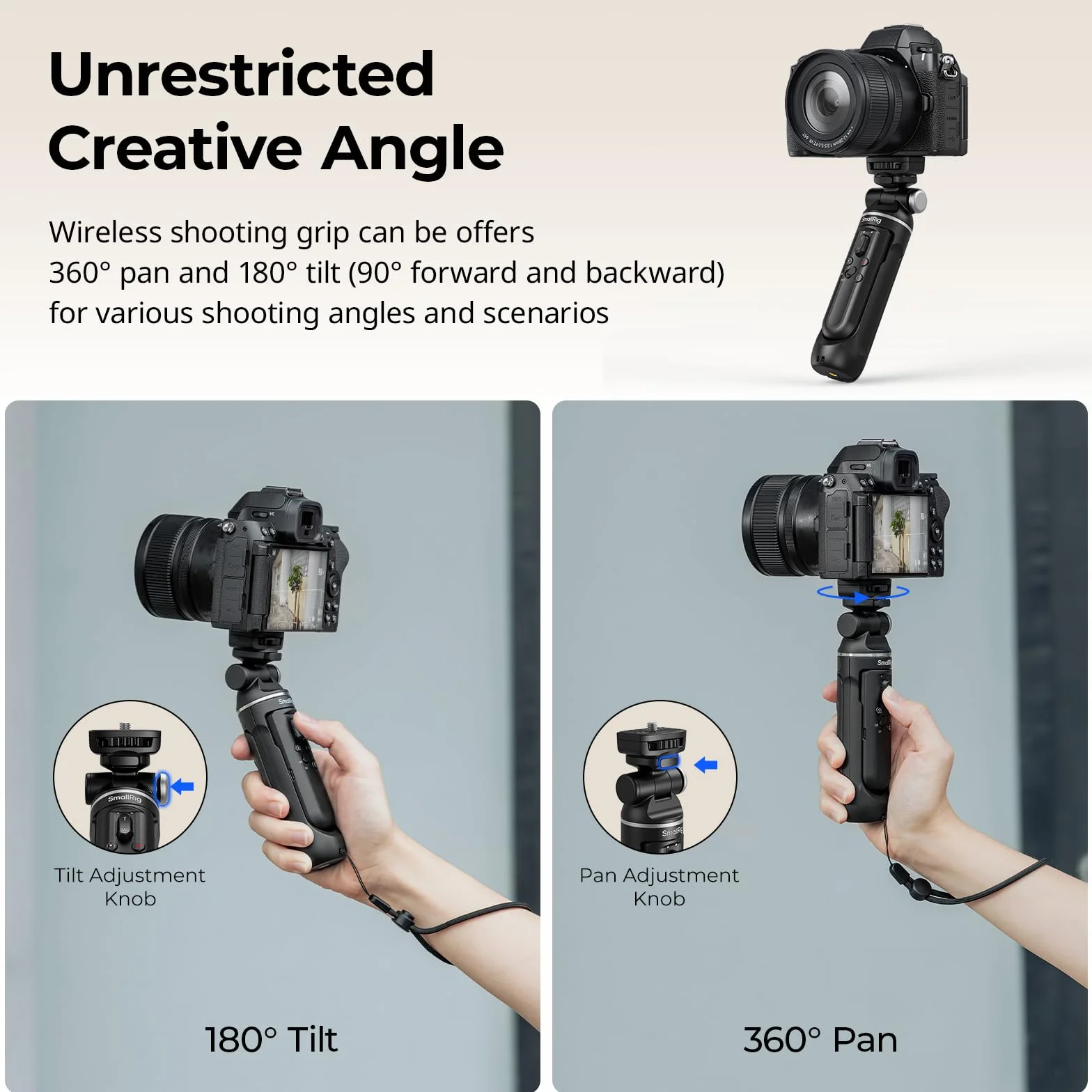SMALLRIG SR-RG2 Multifunktionaler kabelloser Aufnahmegriff, Verstellbarer Selfie-Stick, ferngesteuerte Kamera, für Nikon, für Canon, für Sony, für Vlogging, Live-Streaming, tägliches Filmen – 4551