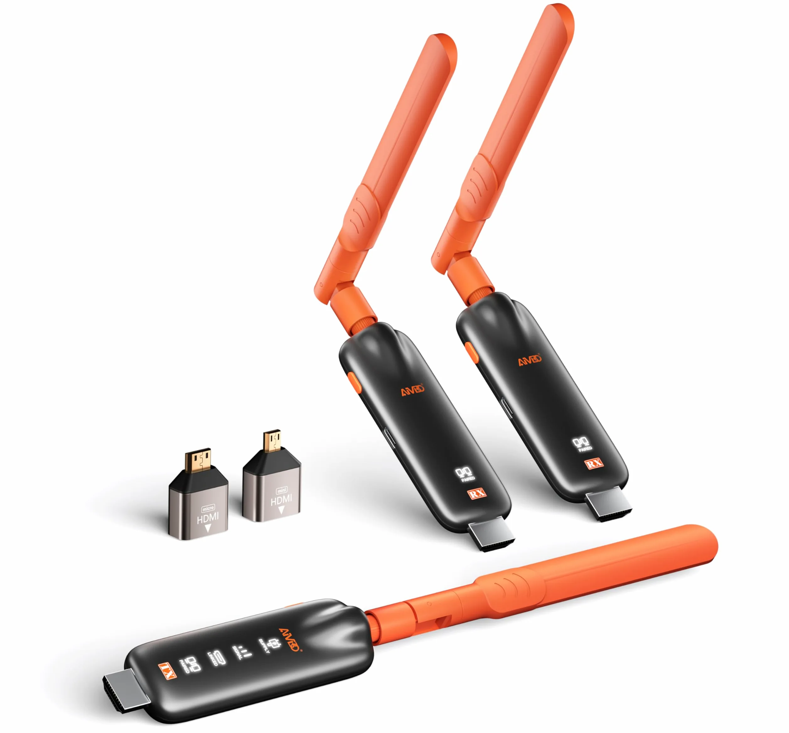 AIMIBO 2026 Wireless HDMI Transmitter and 2 Receivers, Funkübertragung auf bis zu 6 TVs (50m), 4K Input 1080P@60Hz mit 5dBi Antennen Geringer Latenz für Laptop PC TV-Box auf mehrere TV Monitor Beamer