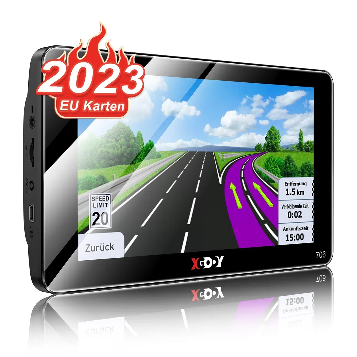 XGODY Navigationsgerät für Auto 2023 Touchscreen Sonnenblende EU Karten Lebenslange Kartenaktualisierung