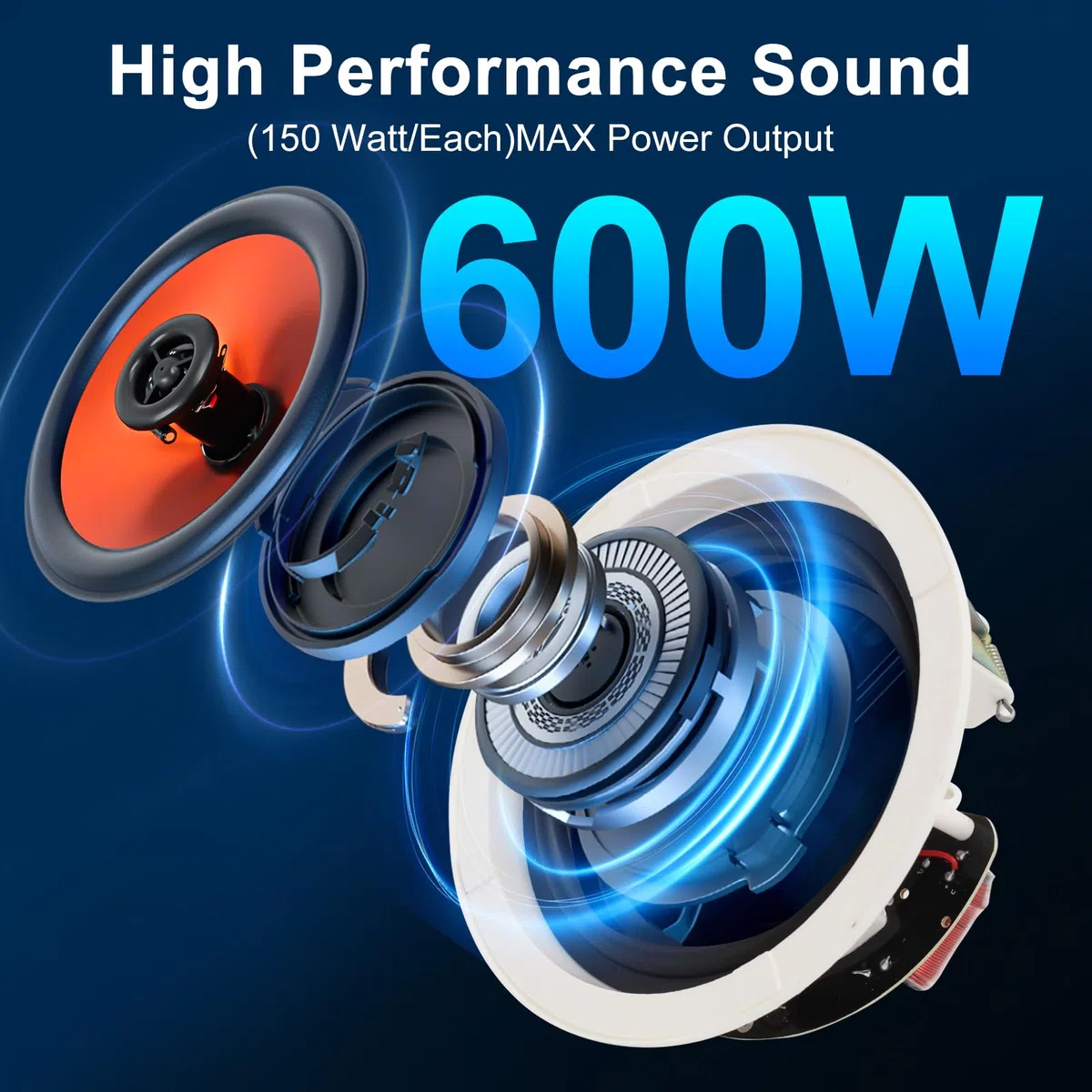 STUDIOFINIX 6,5-Zoll-600-Watt-Bluetooth-Ceiling-Speakers Home-Recessed-Sprechersystem geeignet für Indoor, Küche, Home Theater, Schlafzimmer, Büro, überdachte Terrasse (4 Lautsprecher)