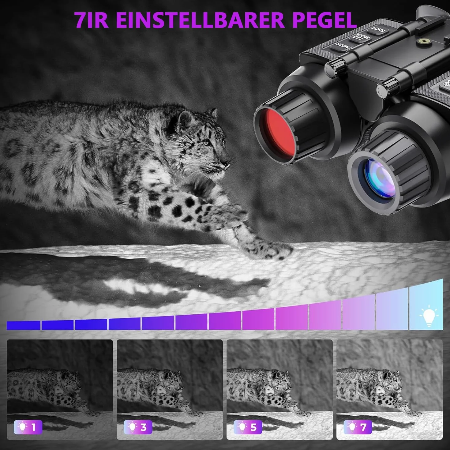 Nachtsichtgerät mit 3D-Vision-Effekt Infrarot Digital 8X Zoom Völlig Unabhängig Einstellbare Nachtsichtbrille Jagdfernglas für Erwachsene Nachtsicht und Tag Militär Freihändiges NGV für Helm