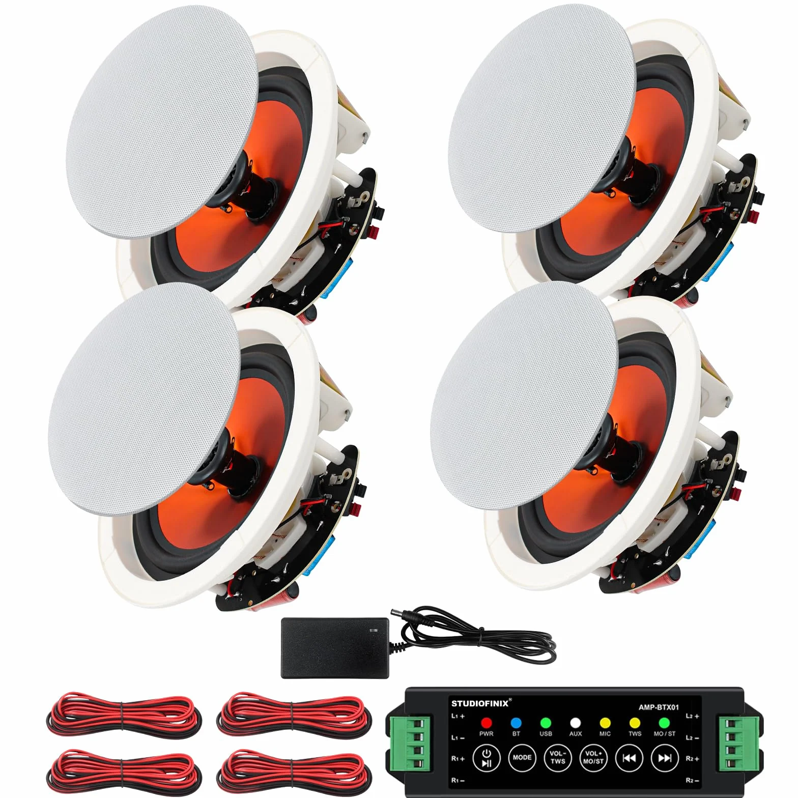 STUDIOFINIX 6,5-Zoll-600-Watt-Bluetooth-Ceiling-Speakers Home-Recessed-Sprechersystem geeignet für Indoor, Küche, Home Theater, Schlafzimmer, Büro, überdachte Terrasse (4 Lautsprecher)
