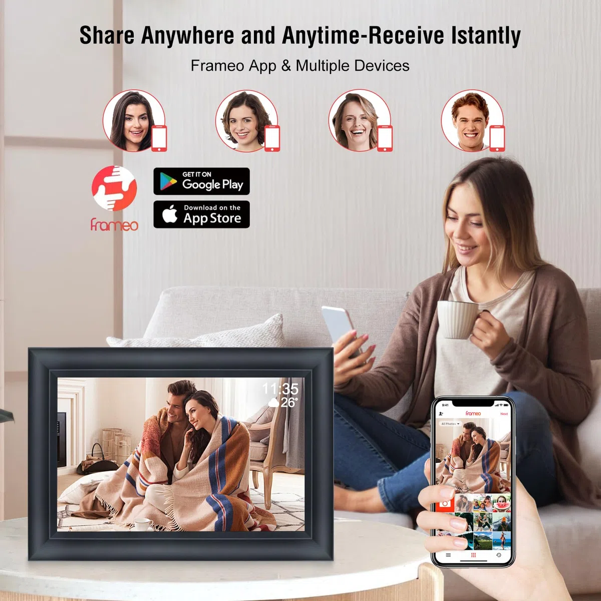 TSITSC 10,1 Zoll WiFi Digitaler Bilderrahmen, 1280x800 HD IPS Touchscreen Elektronischer FotoRahmen mit 32GB Speicher, Auto-Rotate, Fotos/Videos sofort über Frameo APP Teilen