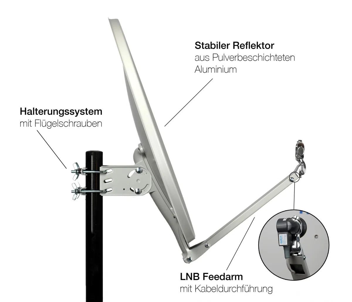 HUMAX Digital Professional 90 cm Satellitenspiegel, Sat Antenne mit Tragarm für LNBs, Satellitenschüssel aus Aluminium mit einem Durchmesser von 90 cm, hellgrau