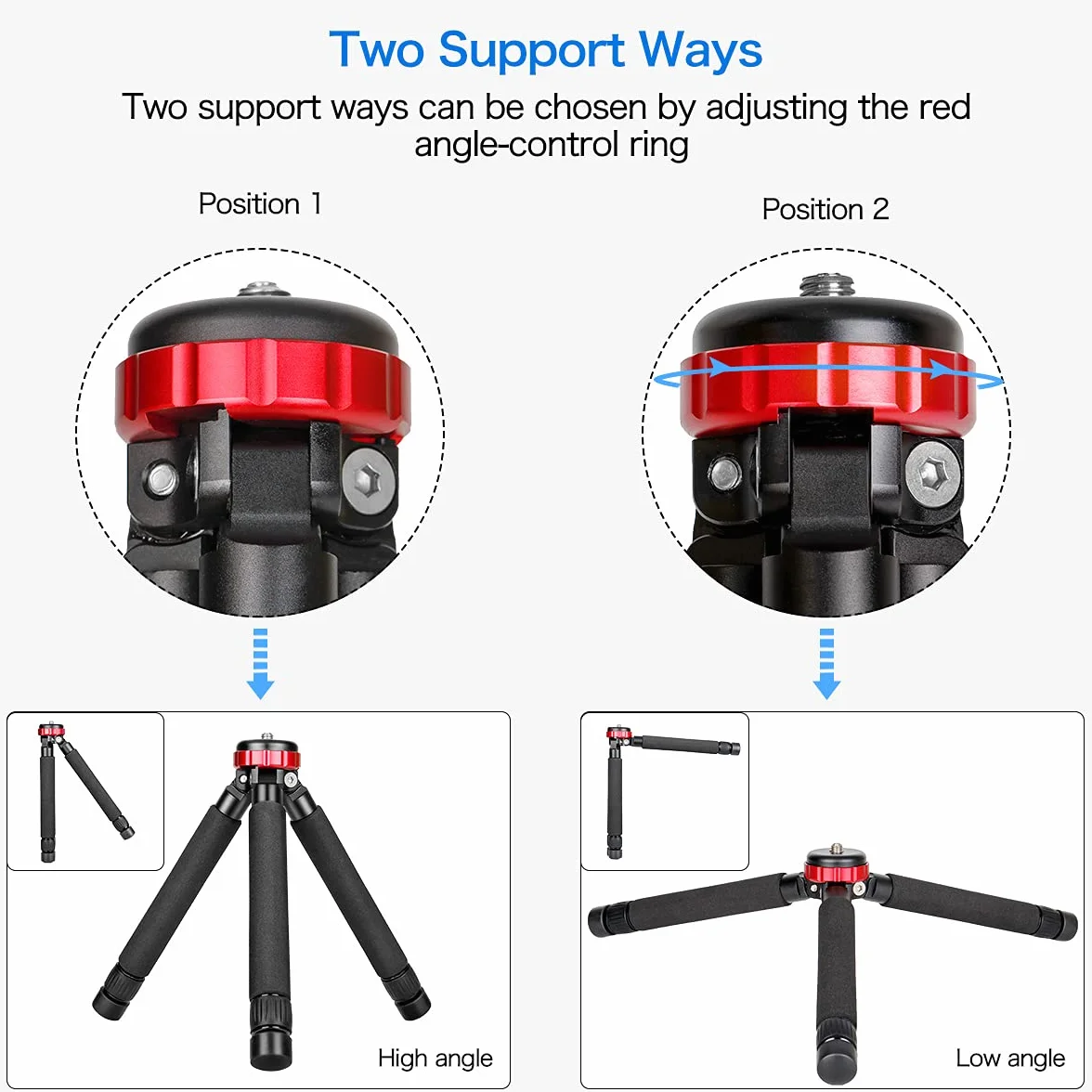 Koolehaoda Mini Stativ Kamera Tischstativ Höhenverstellung 5.5cm - 33cm mit 1/4 "und 3/8" Doppelgewinde für Canon g7x/Sony/Nikon/Fujifilm,Smartphone,Einbeinstative, Belastung 10 kg (MT-02)