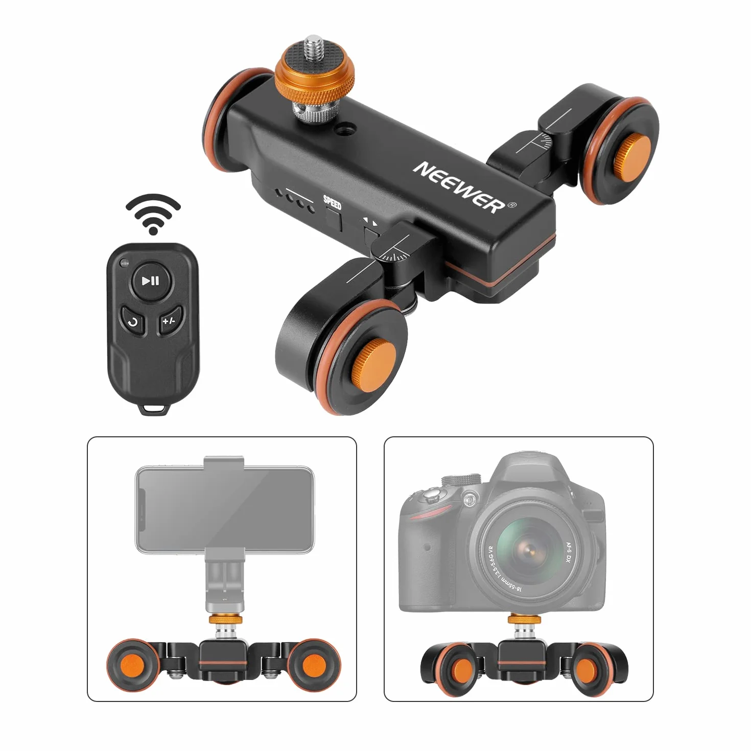 NEEWER 3 Räder Drahtloser Videokamera Stativ Dolly,3 Gang Motorisierte Elektrische Schiene Dolly Auto mit Fernbedienung,Kompatibel mit DSLR Kamera Camcorder Gopro iPhone Smartphone(Schwarz)