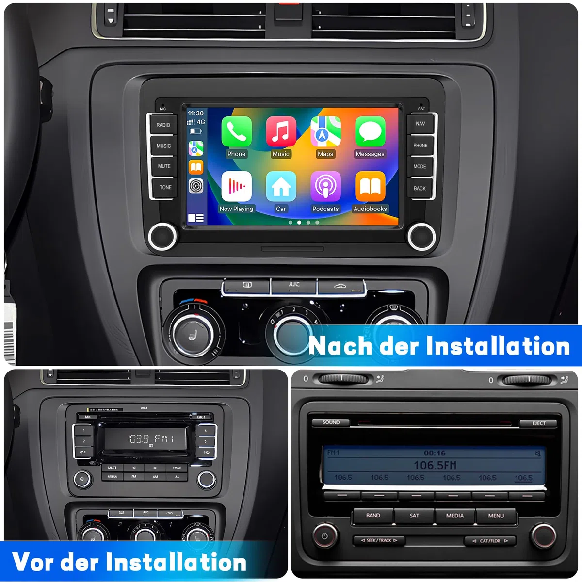 Autoradio für VW Passat Golf Polo Caddy Bettle Touran Tiguan Jetta Seat Skoda, Android 12 System 2G+64G, 7 Zoll Touchscreen Carplay Android Auto Bildschirm GPS Navi WiFi Bluetooth FM RDS Radio