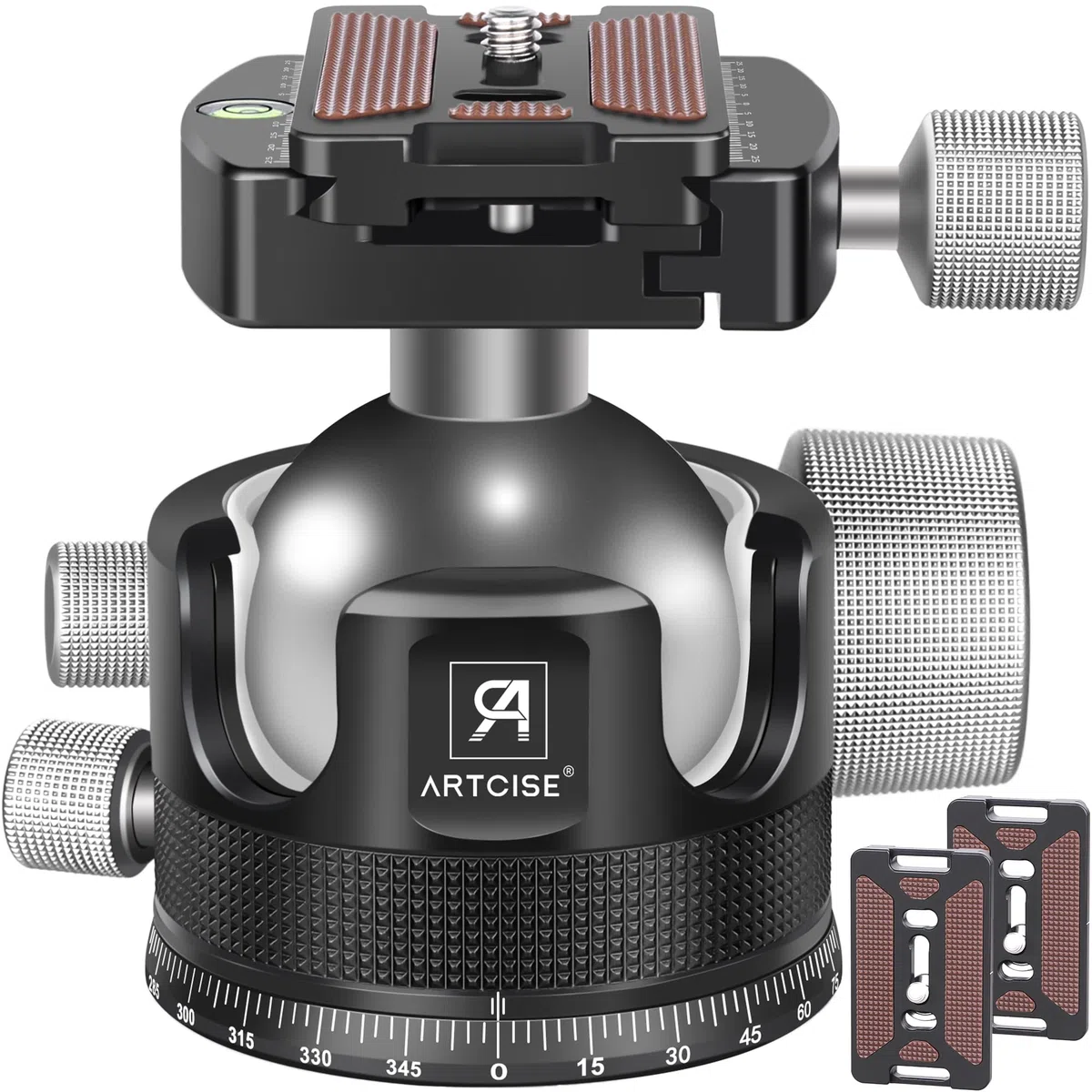 55mm Low Profile Kugelkopf, ARTCISE KB55 Heavy Duty Stativkopf aus Vollmetall mit DREI 1/4" Schnellwechselplatten für Stativ, Einbeinstativ, DSLR, Camcorder, maximale Belastung 40kg.