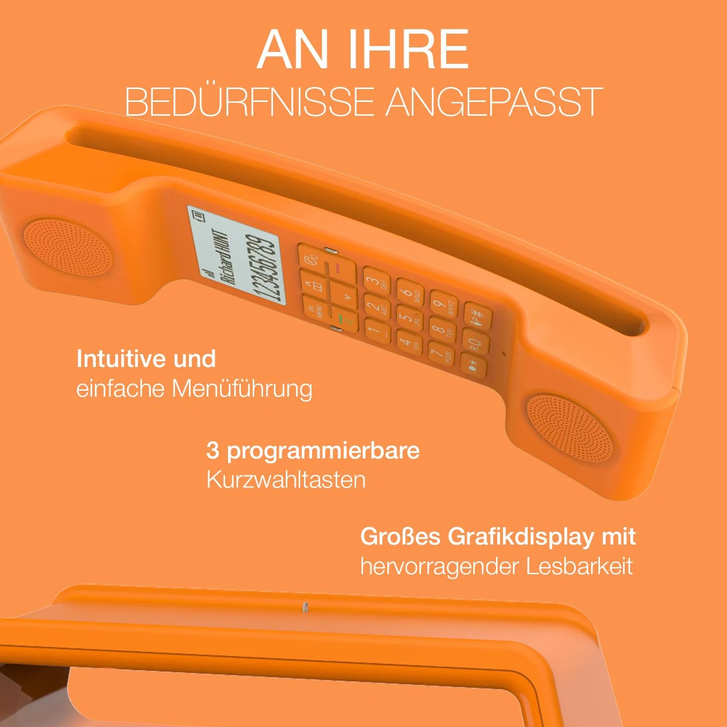 ALCATEL ePure Iconic - Schnurloses Festnetztelefon DECT - Vintage-Design - Großes, hochauflösendes Grafikdisplay - Freisprechfunktion - Anrufblockierungsfunktion - Orange