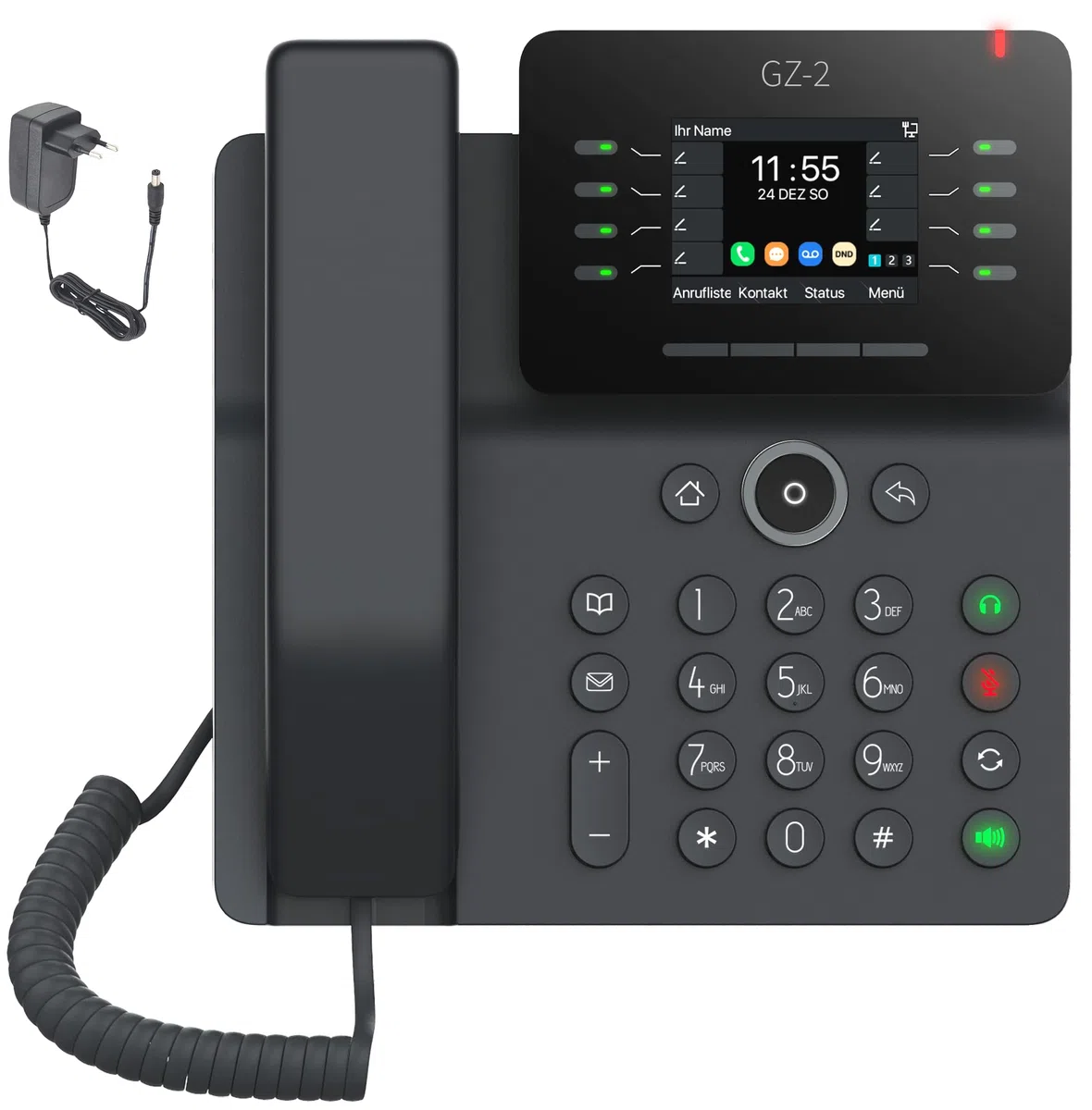 GEQUDIO GZ-2 IP Telefon VoIP mit Netzteil für FritzBox, Telekom Speedport | VoIP SIP Tischtelefon, Sipgate, Farbdisplay, Freisprechen, USB Schwarz