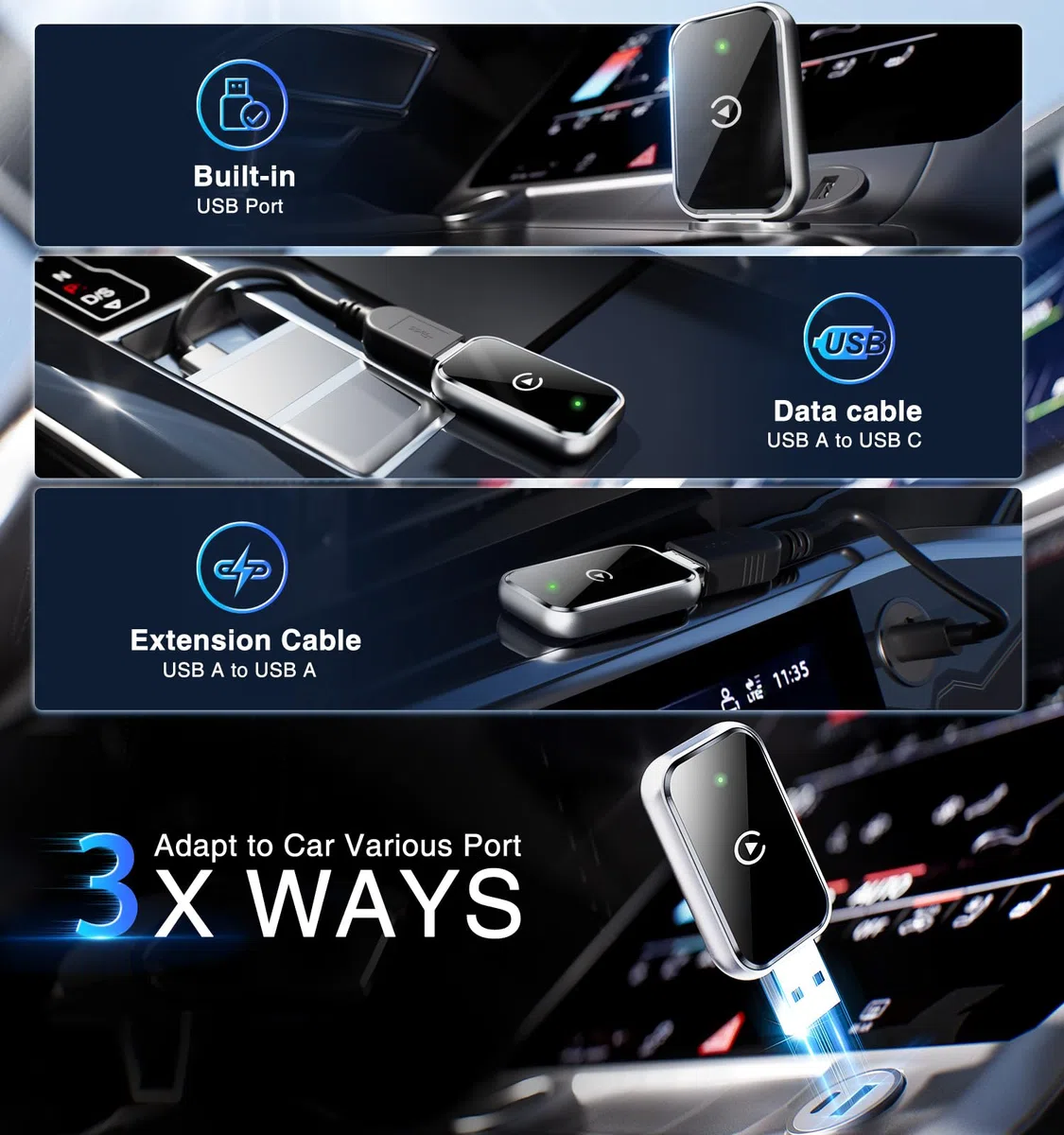 AIZEO Wireless CarPlay Adapter, Superschnelle Upgrade von Wired auf Wireless, Plug und Play, Mini & Stabiler, kompatibel mit iPhone iOS 10+ & Autos mit Wired CarPlay, Black