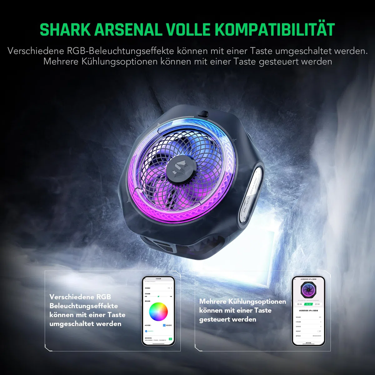 Black Shark 4PRO Magnetic Cell Phone Cooler, Handy-Kühler mit abnehmbarem Griff, App-gesteuerte Temperaturregelung, tragbarer RGB-Kühlventilator