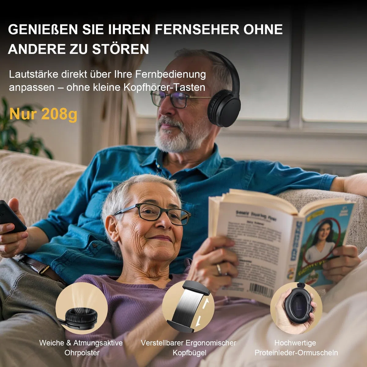Kabellose TV-Kopfhörer für Senioren AptX Low Latency Over-Ear Headset mit USB-Sender Lauter & Klarer 20 Stunden Spielzeit