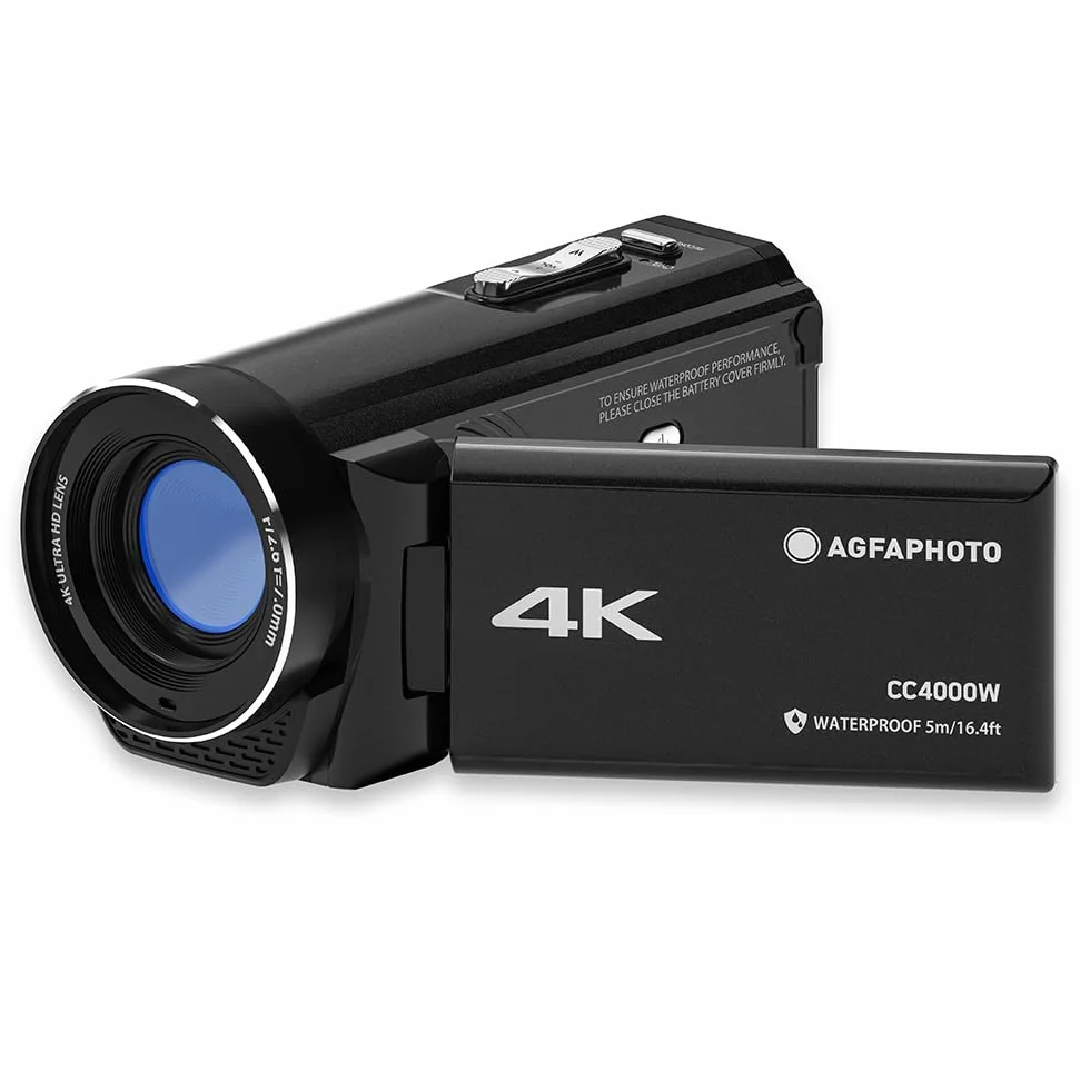 Agfa Camcorder Realimove Cc4000 Black | Wasserdicht, 3-Zoll-Touchscreen, 18-facher Digitalzoom, Video 2.7K, Foto 24 MP, Fernbedienung, LED, Lithiumbatterie