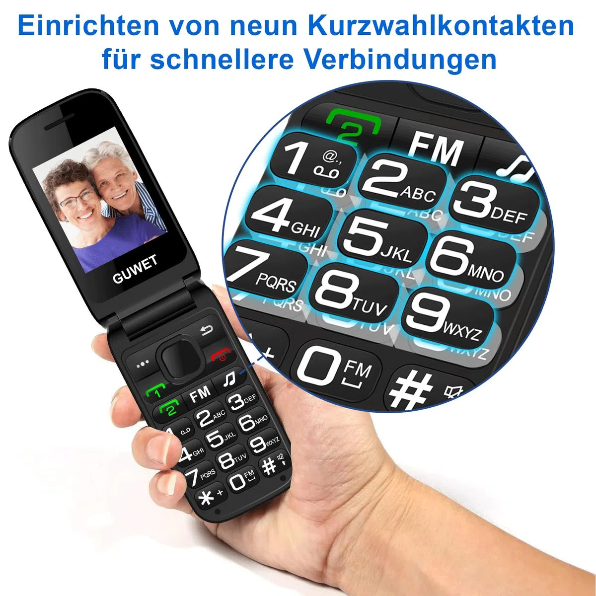 Seniorenhandy Klapphandy ohne Vertrag,Rentner Handy Großen Tasten mit SOS-Notruftaste,Dual SIM 2G GSM mit 2000mAh Akku,USB-C,2.4"+1.77" Dual Display,Schwarz