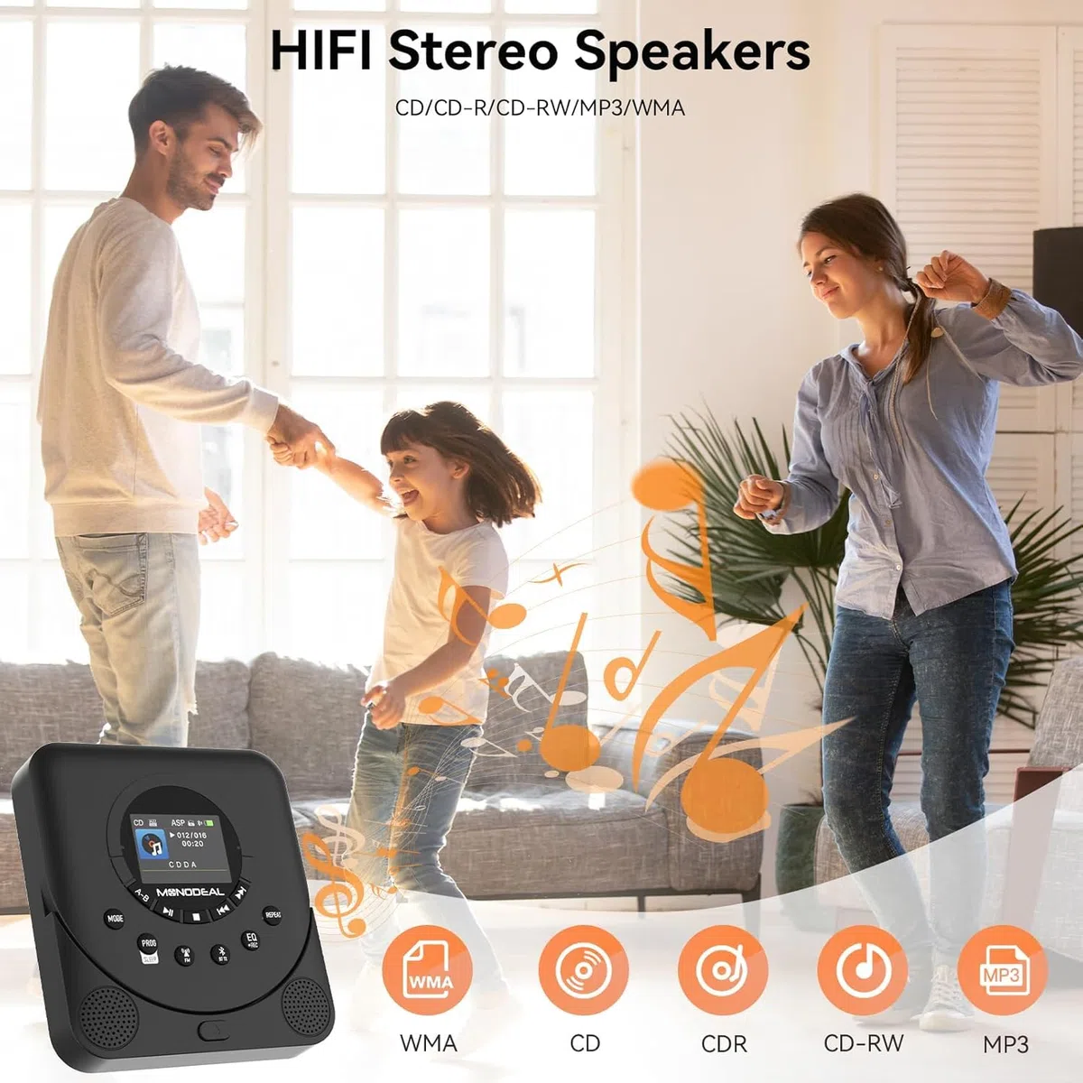 MONODEAL CD Player Tragbar mit TFT Display und Sleep Timer, Integriertes FM-Radio, 2025 Tragbarer CD Player Bluetooth, Wiederaufladbar Discman CD Player mit Lautsprecher und FM Transmitter, Anti-Skip