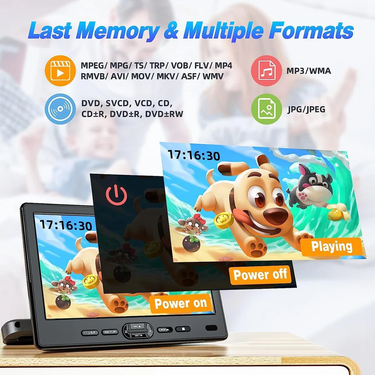 DESOBRY Auto DVD Player 10,5 Zoll 2 Monitore Kopfstütze 2 Kopfhörer HDMI Eingang AV Kabel, Kinder Fernseher Unterstützt 1080P, Auto-Bildschirm Unterstützung USB/SD, Last Memory