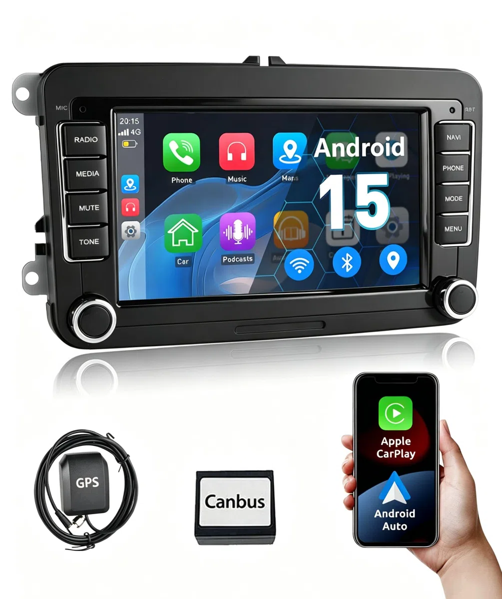 ESSGOO Android15 4+64G Wireless CarPlay Androidd Auto Autoradio Für VW Golf MK5 MK6 Polo Caddy Passat Seat RCD330,2 Din Bluetooth Radio mit 7 Zoll Touchscreen FM RDS GPS WiFi Navi