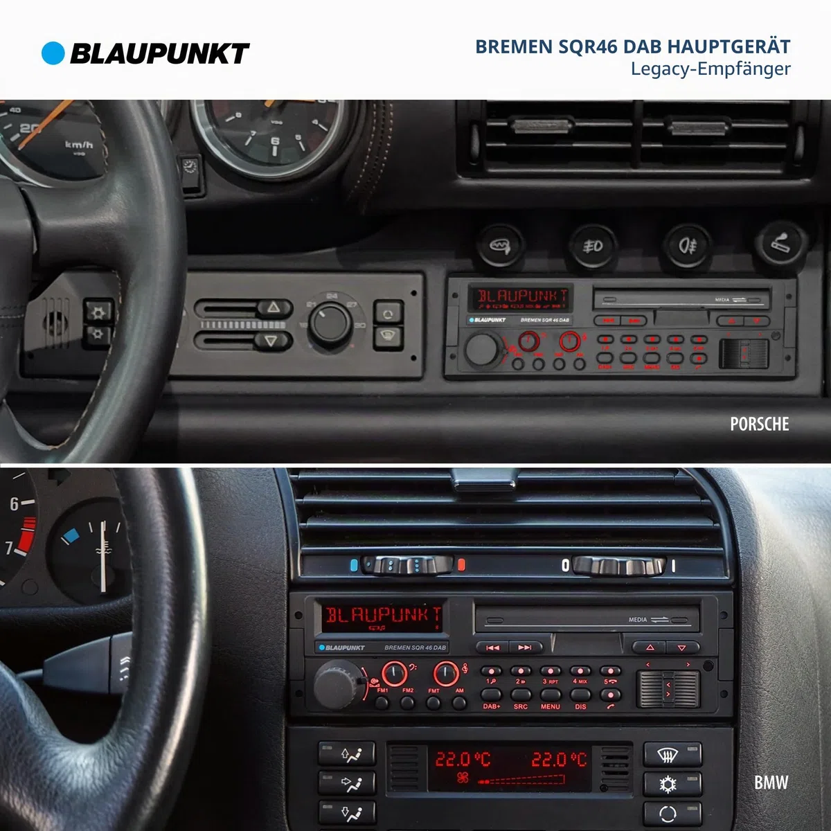 Blaupunkt Bremen SQR 46 DAB, 1-DIN Autoradio, Youngtimer-Design, DAB+, Bluetooth, Freisprecheinrichtung, USB, Aux-Eingang, SDHC, SD, Lenkradfernbedienung, Sub-Out, Variocolour, 4x50Watt, 12V