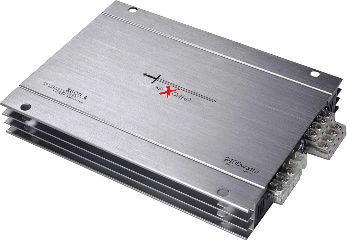 Excalibur X600.4 - Auto Verstärker 4 Kanal - 4X 600 Watt Mosfet HiFi KFZ Endstufe mit Bass-Boost - 2400 Watt Maximum - 2 Ohm Variable Frequenzweiche, Silber