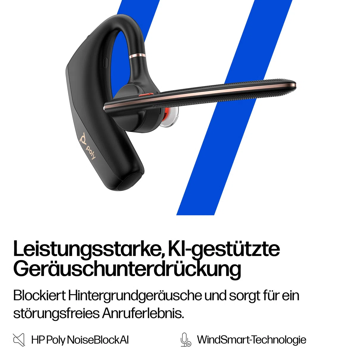 Poly Voyager Legend 50 Bluetooth-Headset NoiseBlockAI WindSmart Smart-Sensor 10 Stunden Akkulaufzeit Geräuschunterdrückung Schwarz