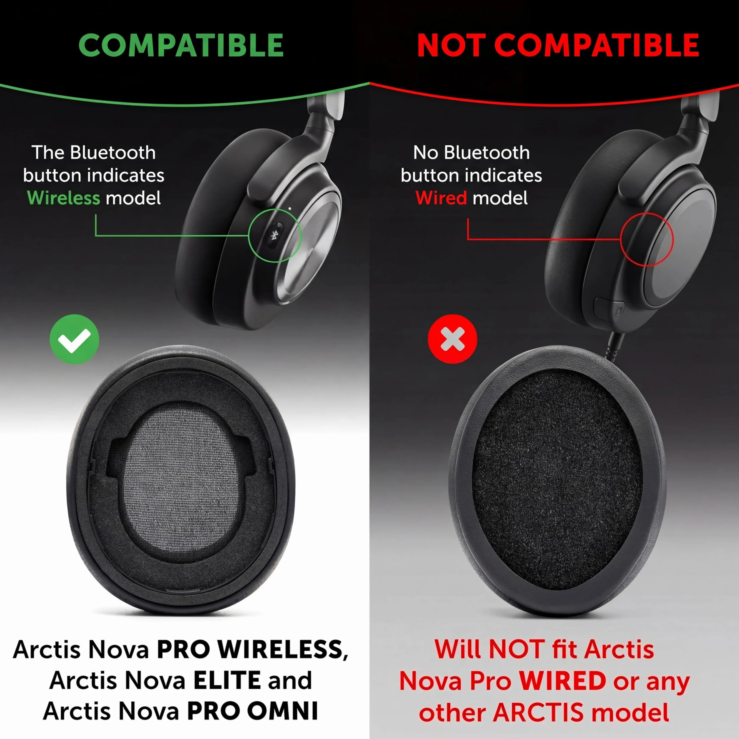 WC Freeze Nova Pro Wireless – Kühlende Gel-Ohrpolster für Arctis Nova Pro Wireless, Nova Elite & Nova Pro Omni (Passt Nicht auf andere Modelle), von Wicked Cushions | Black