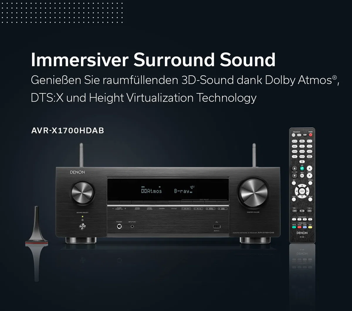 Denon AVR-X1700HDAB 7.2-Kanal AV-Receiver mit Dolby Atmos, DTS:X, 8K HDMI, Bluetooth, WLAN, AirPlay 2, HEOS