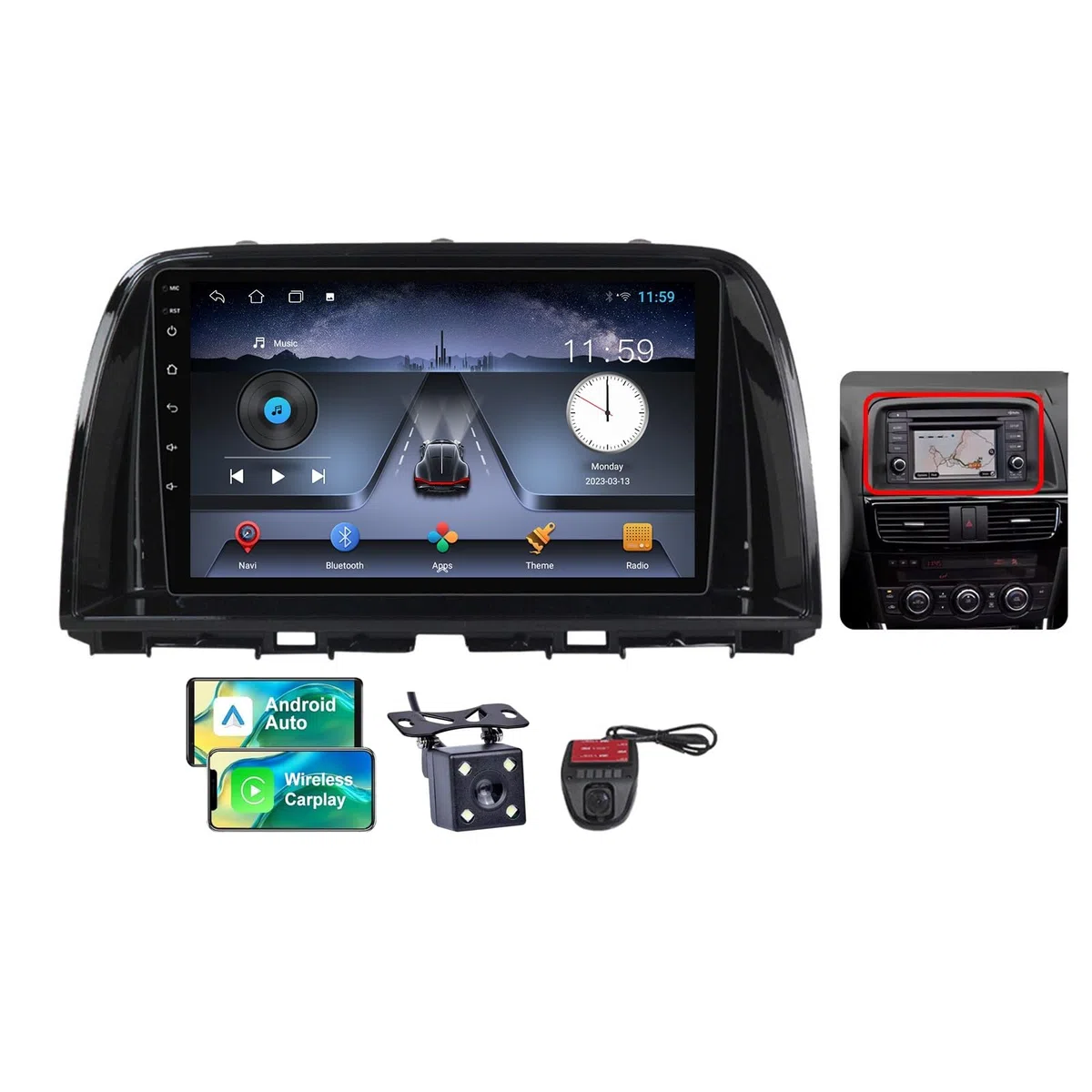 Android 13 Car Radio GPS Navigation für Mazda CX5 CX-5 2012-2015 DSP Bluetooth 5.0 4G WiFi 2 DIN 9 Zoll QLED Screen Carplay Android Auto Lenkradsteuerung