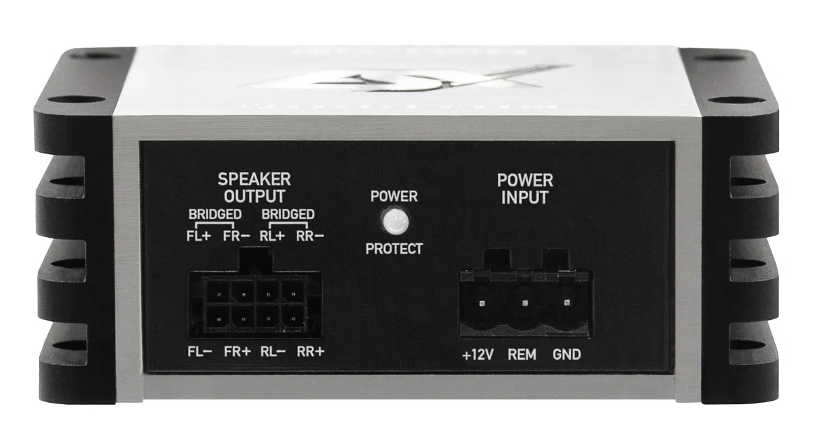 ESX QUANTUM QS-FOUR-ISO - Ultra-kompakter Full Range Class D Amp mit 240 W RMS bei nur 90 x 35 x 80 mm | incl. Plug&Play ISO Kabelbaum | ESX Car-Audio