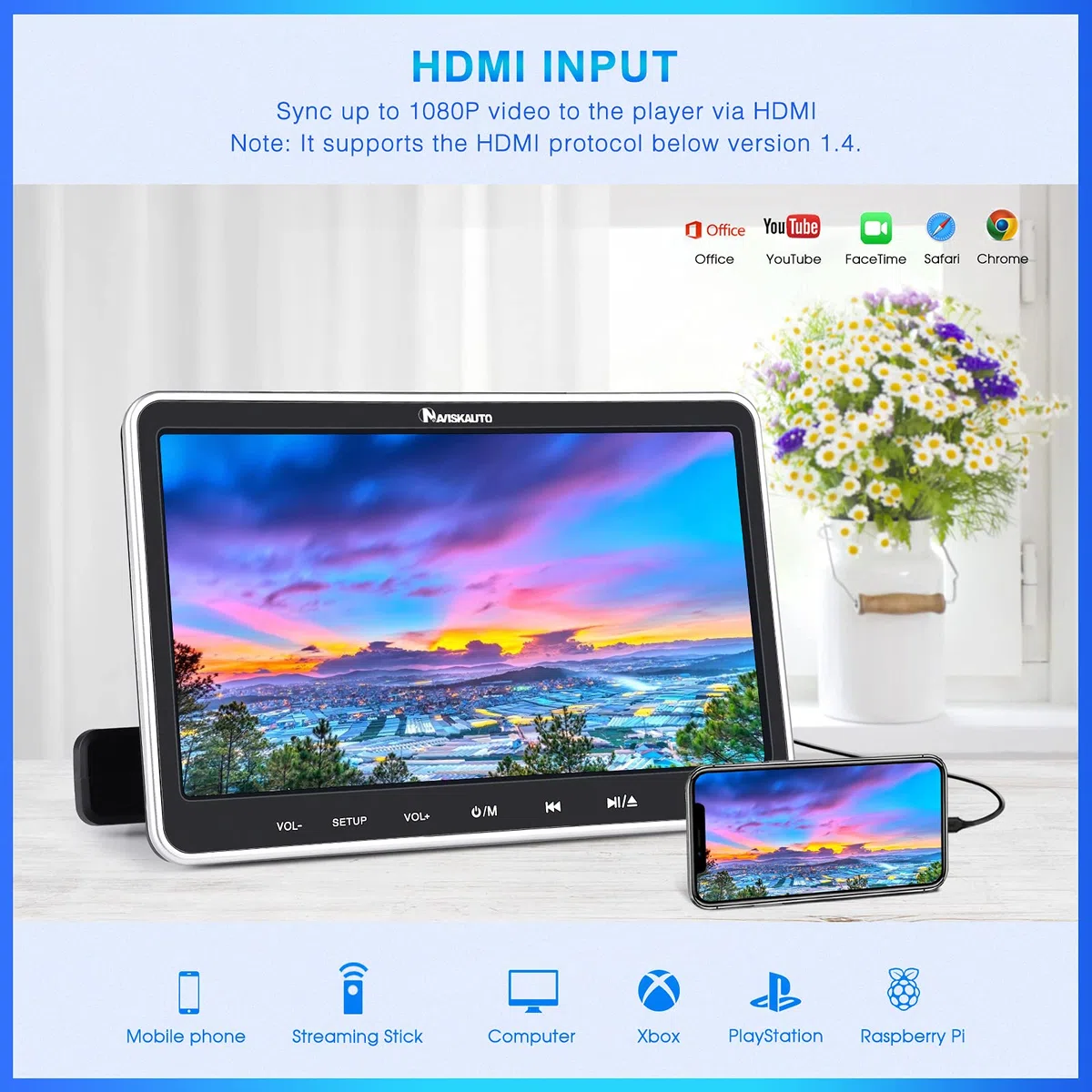 NAVISKAUTO 10,1" DVD Player für Auto Tragbarer DVD Player 1080P HD TFT Bildschirm FM Kopfstütze Monitor Memory HDMI SD USB mit IR Kopfhörer 12V (10 Zoll)