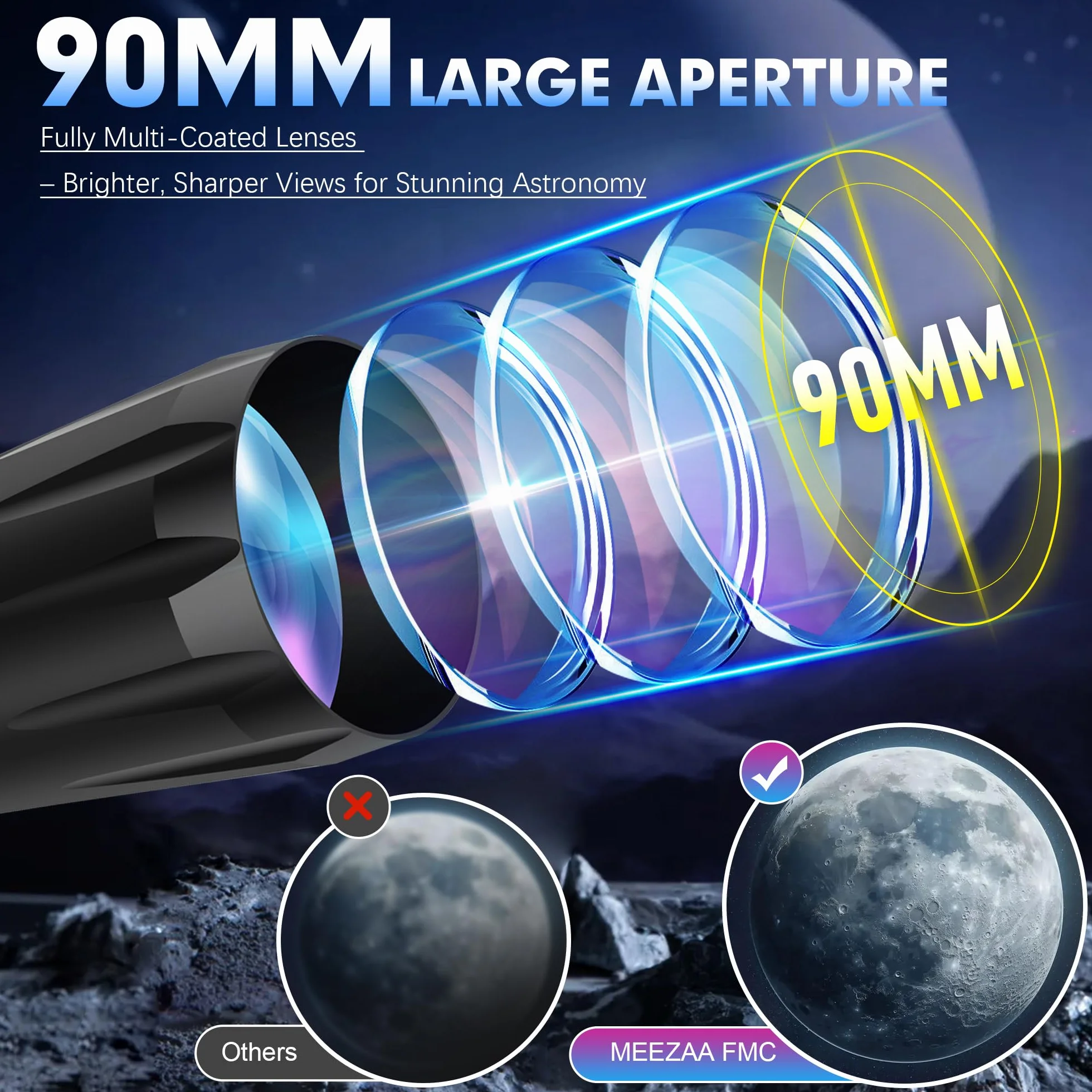 MEEZAA Teleskop, Teleskope für Erwachsene Astronomie Profi, 90mm Blende 800mm AZ Mount Refraktor Teleskop für Kinder und Anfänger, Teleskope Astronomisches zur Beobachtung von Mond und Planeten