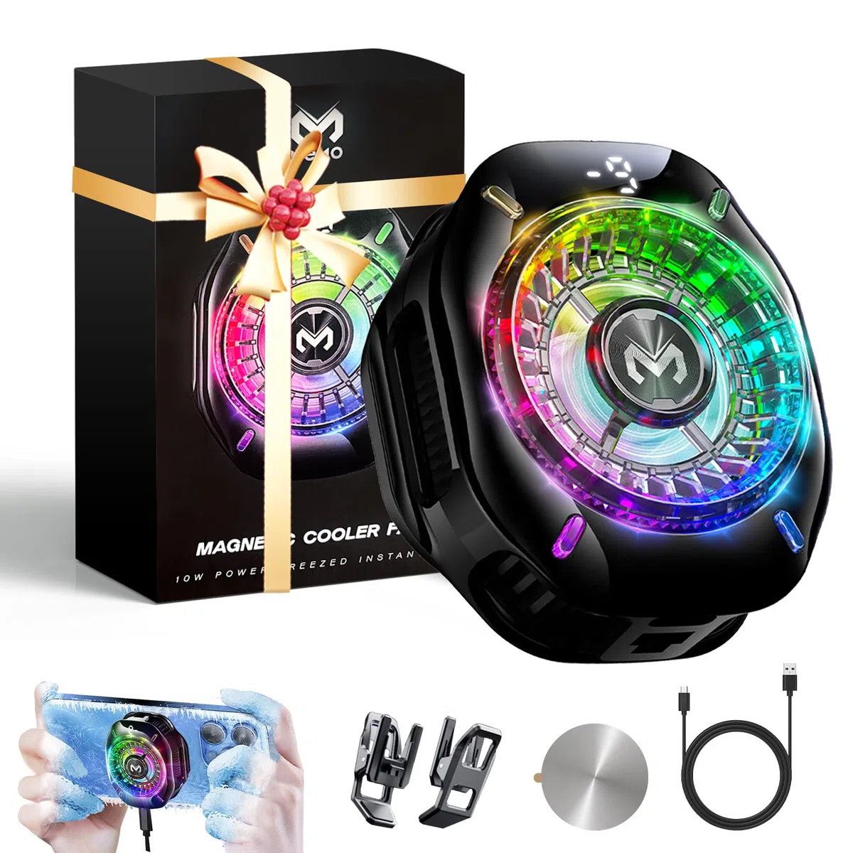auvstar Handy Kühler Phone Cooler TEC-Halbleiter Hochgeschwindigkeitskühlung 2 Kühlstufen 3 LED-Modi Universal bis 88mm für iPhone Android Smartphone Gaming