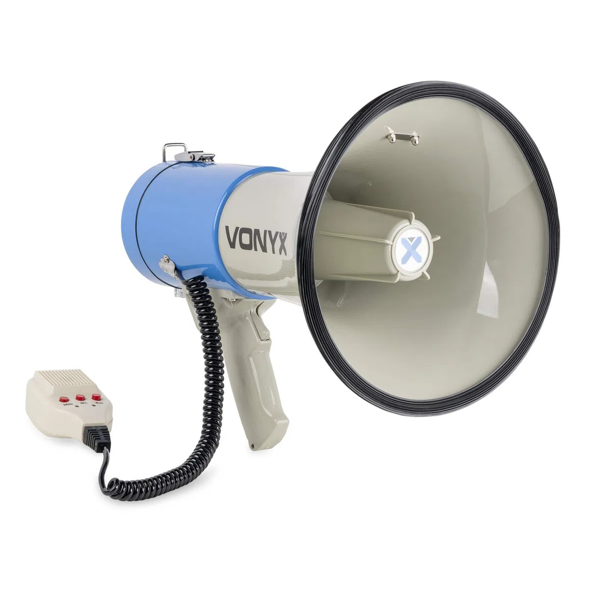 Vonyx MEG060 Megafon 60 Watt MP3 USB SD AUX Sirene Mikrofon Aufnahmefunktion blau-weiß