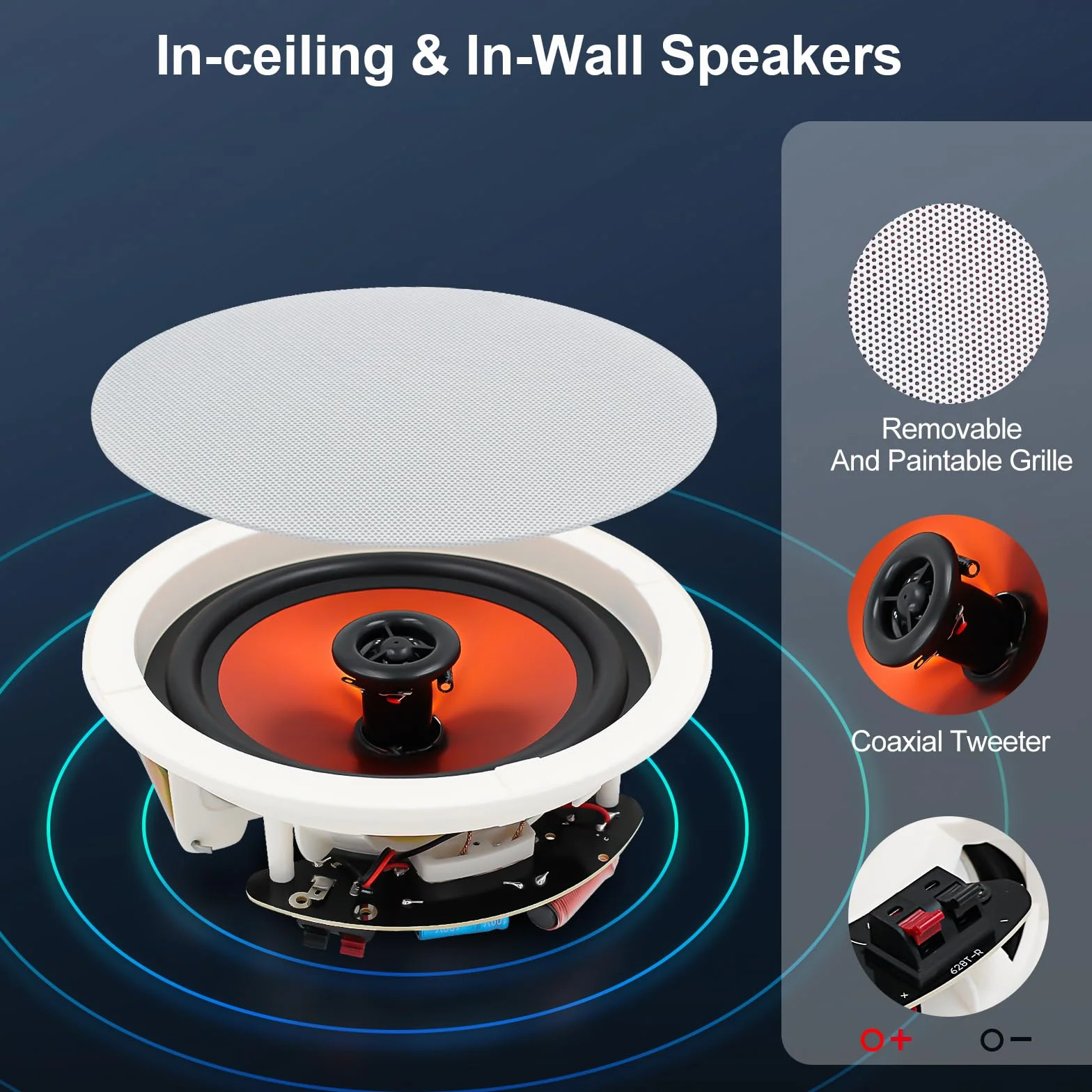 STUDIOFINIX 6,5-Zoll-600-Watt-Bluetooth-Ceiling-Speakers Home-Recessed-Sprechersystem geeignet für Indoor, Küche, Home Theater, Schlafzimmer, Büro, überdachte Terrasse (4 Lautsprecher)