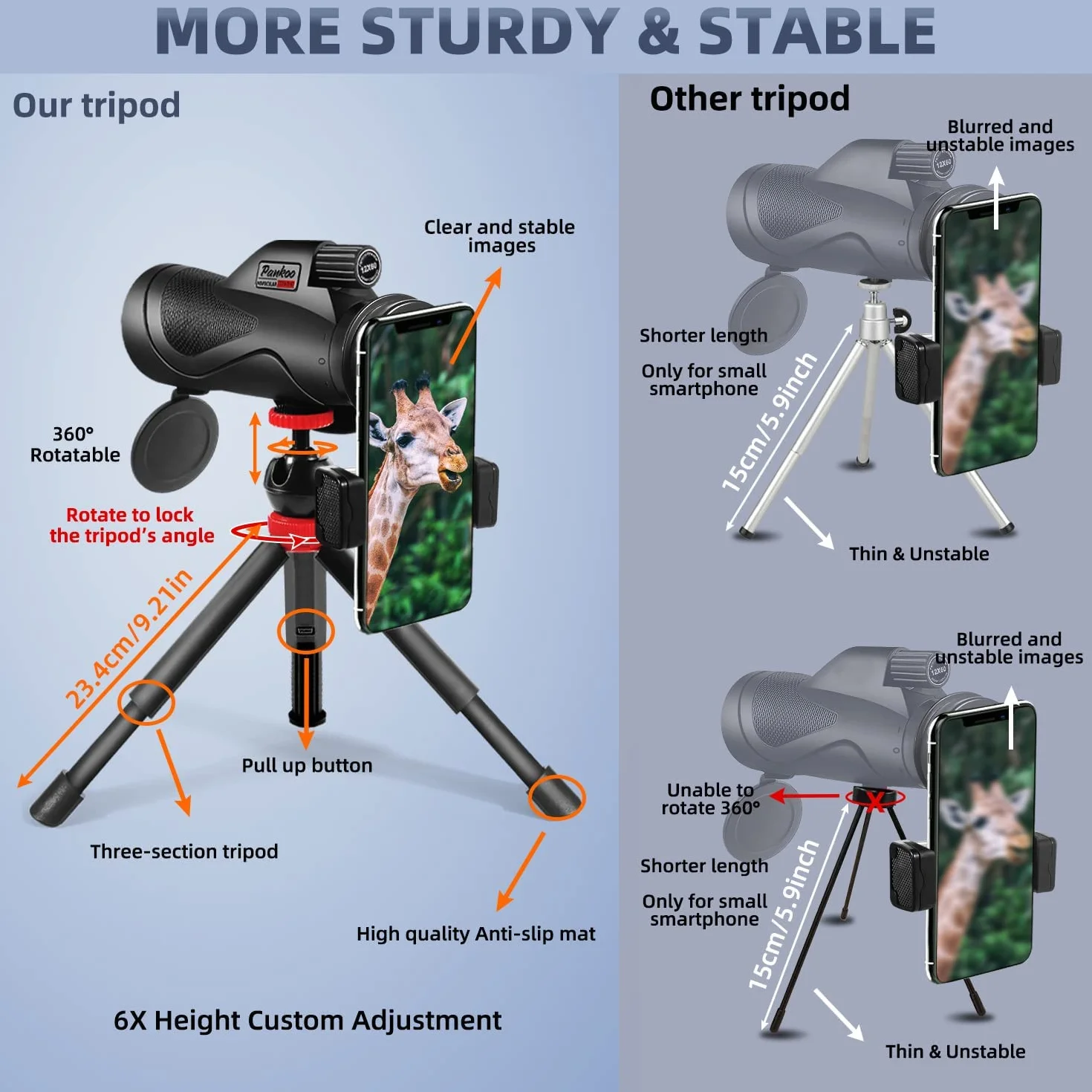 Pankoo 12 x 60 Monokularteleskop High Powered mit Smartphone Adapter Stativ und tragbarer Tasche, größeres Vision Monokular für Erwachsene mit BAK4 Prisma eFMC Objektiv, geeignet für Vogelbeobachtung