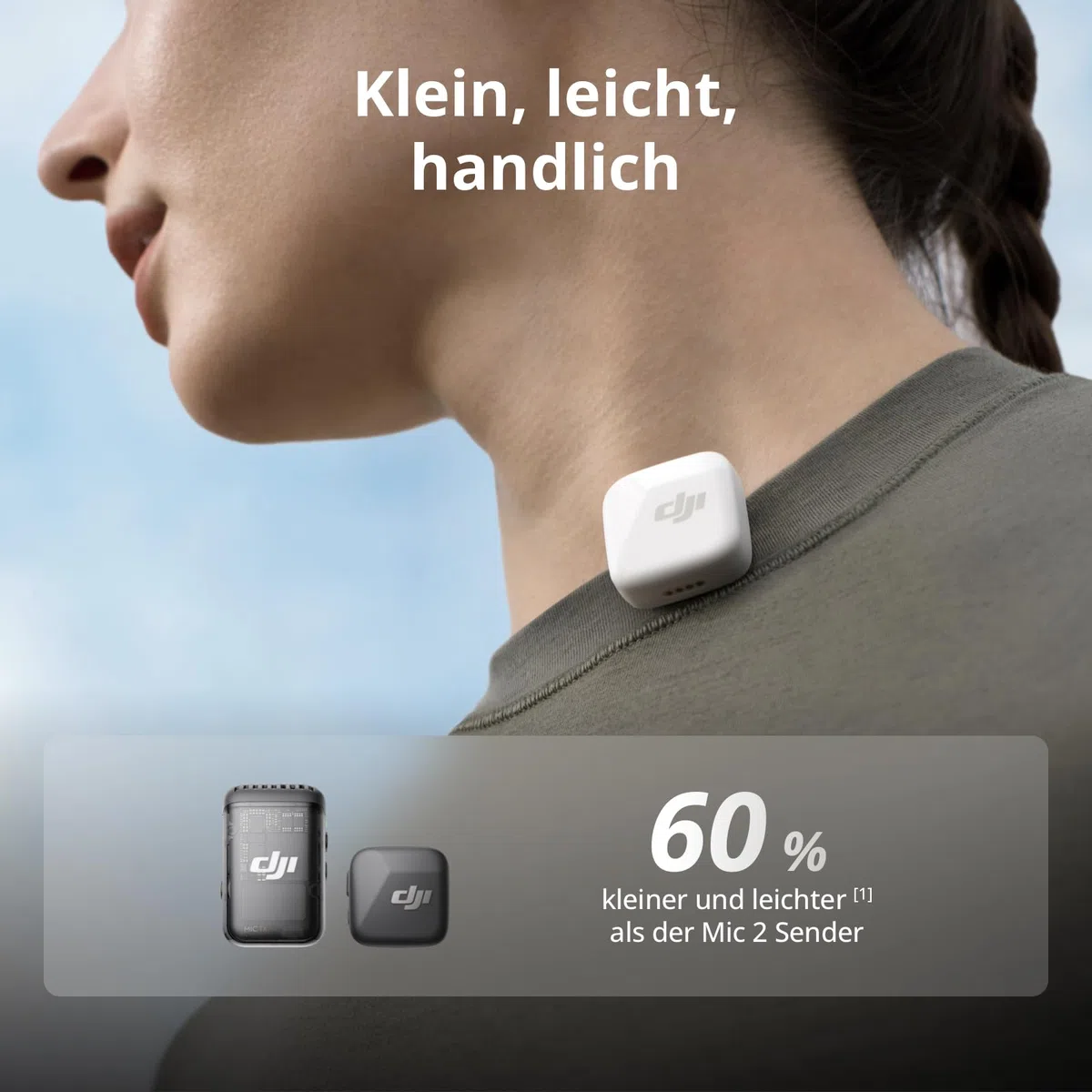 DJI Mic Mini Sender Mikrofon Infinity Schwarz, Ultraleicht, OsmoAudio, Geräuschunterdrückung, Wireless Mikrofon für Handy/Kamera, iPhone, Android
