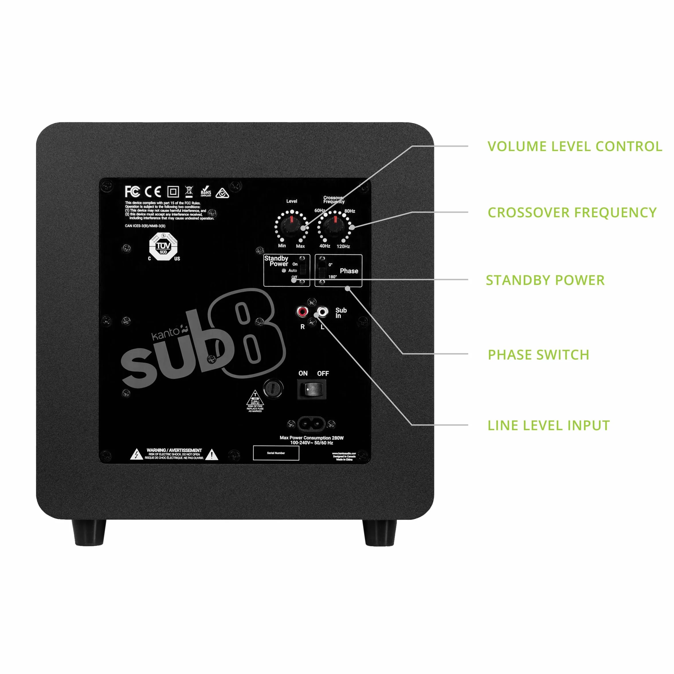 Kanto SUB8VMB 8" 300W Sealed Powered Subwoofer Matte Black